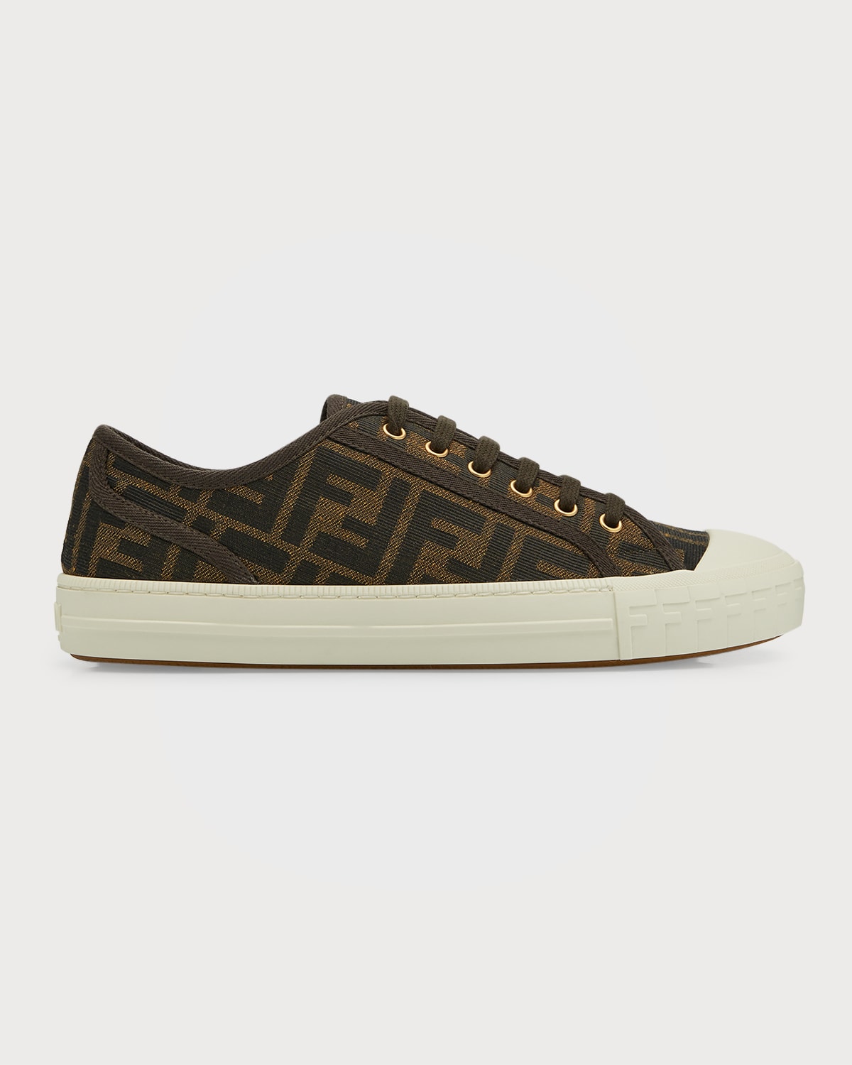 Shop Fendi Ff Jacquard Low-top Sneakers In Brown