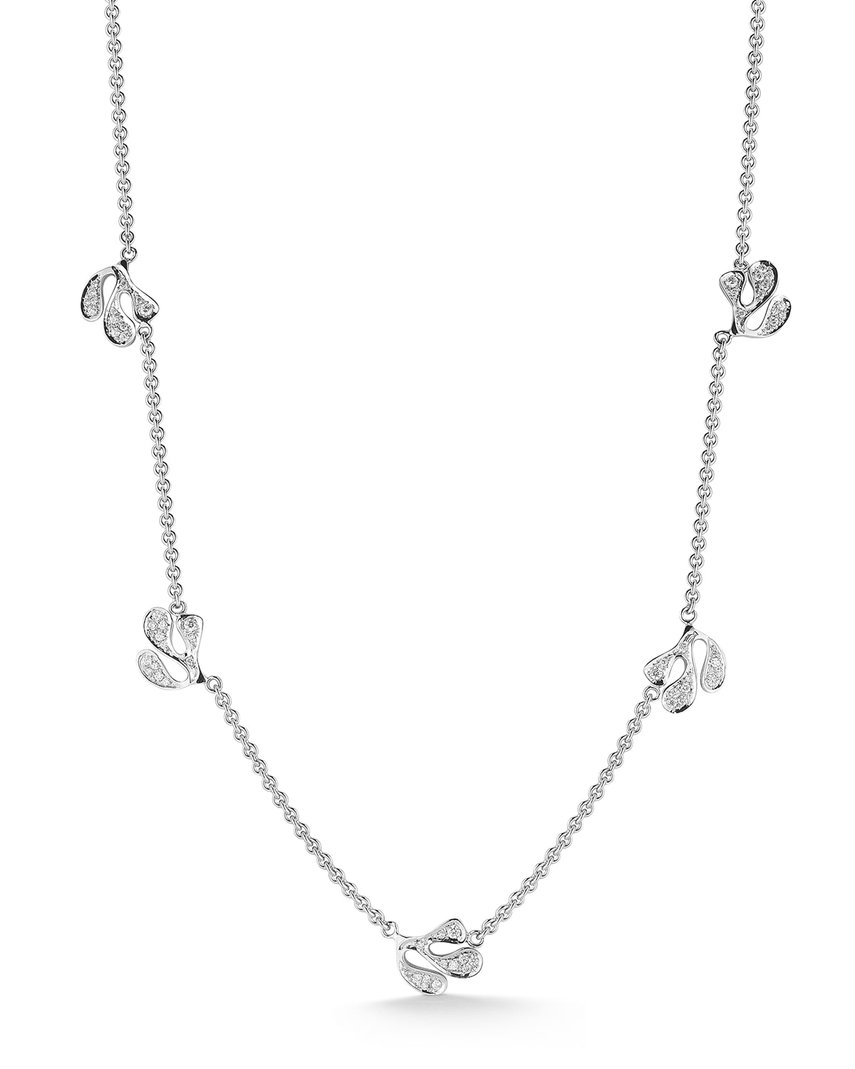 Sea Leaf 18k White Gold Diamond Station Necklace