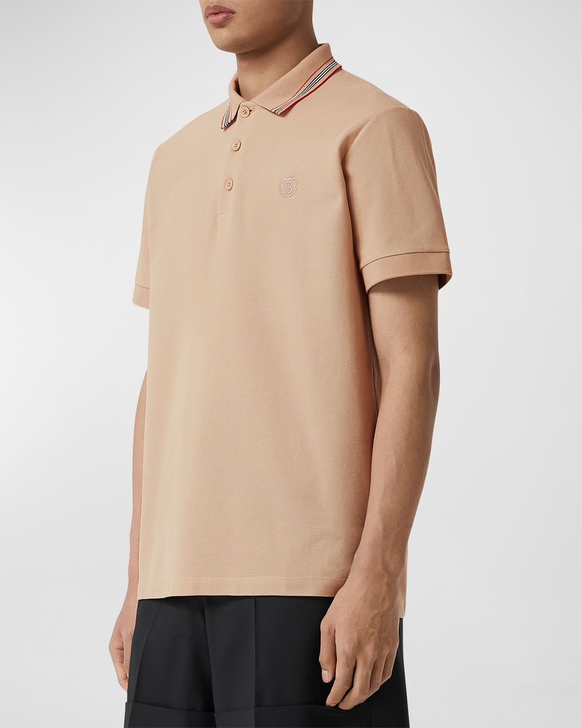 Shop Burberry Men's Pierson Icon Stripe Polo Shirt In Soft Fawn