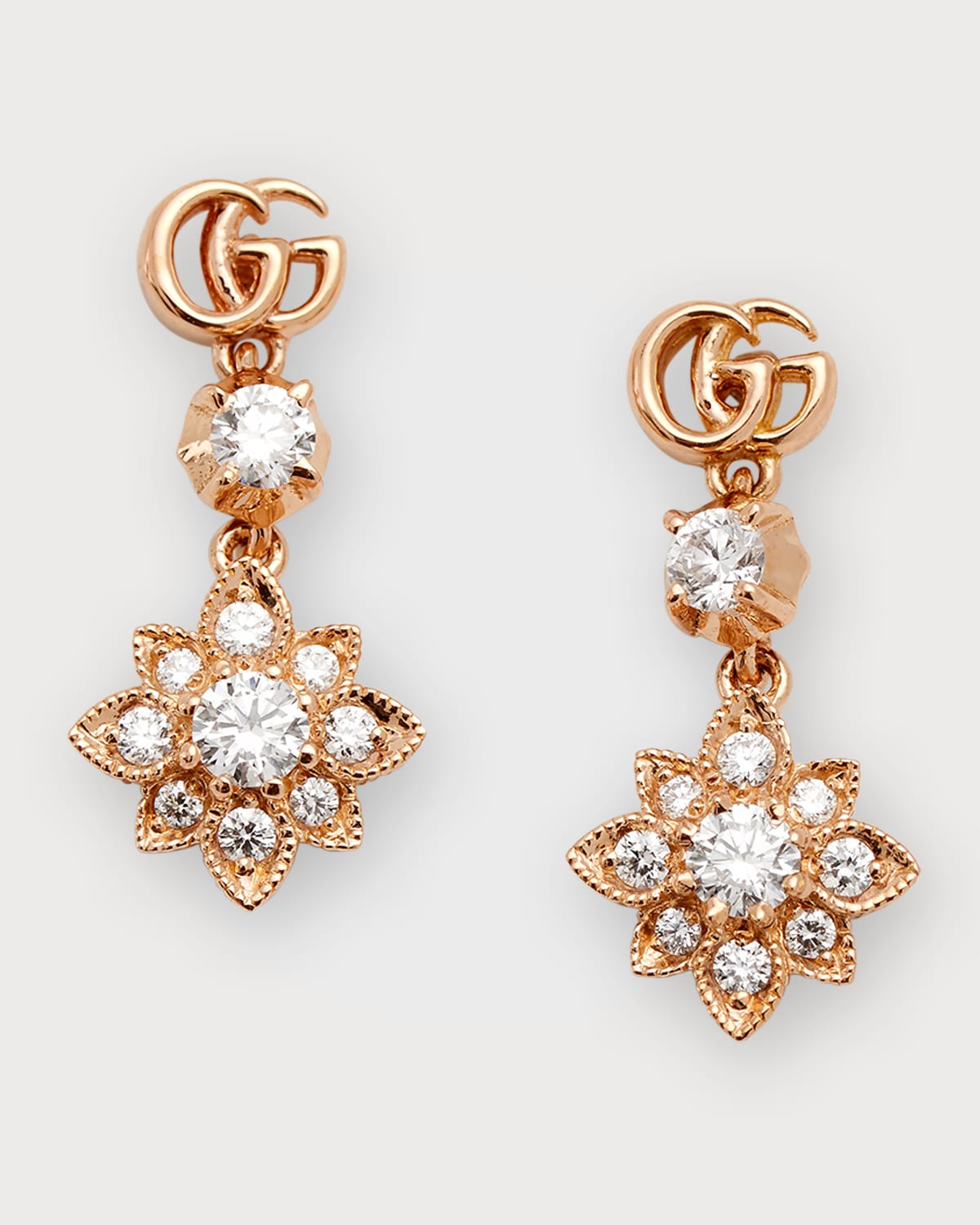 GG Flora 15mm Yellow Gold Dangle Earrings with Diamonds