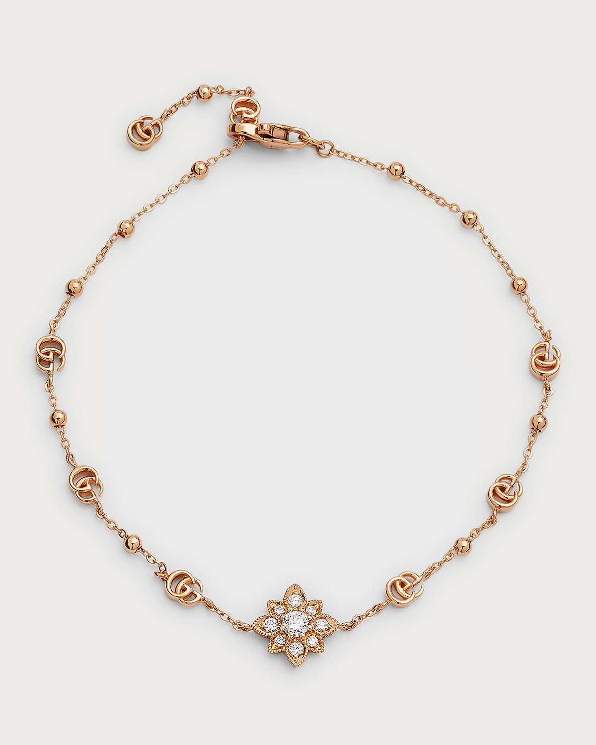 Gucci 18k Yellow Gold And White Diamond Flora Gg Bracelet