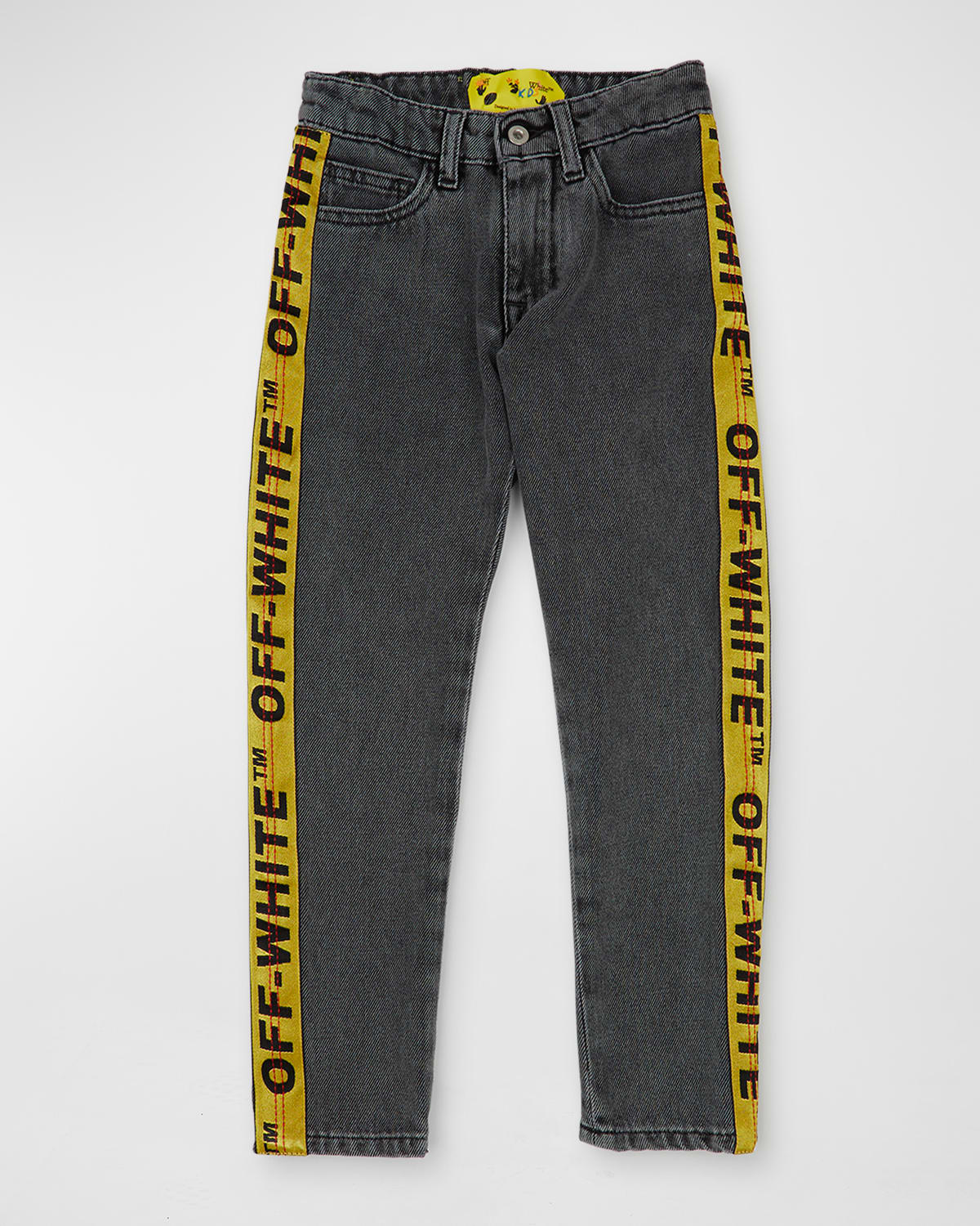 Off-white Gray Jeans For Boy With Black Logo In Dark Grey