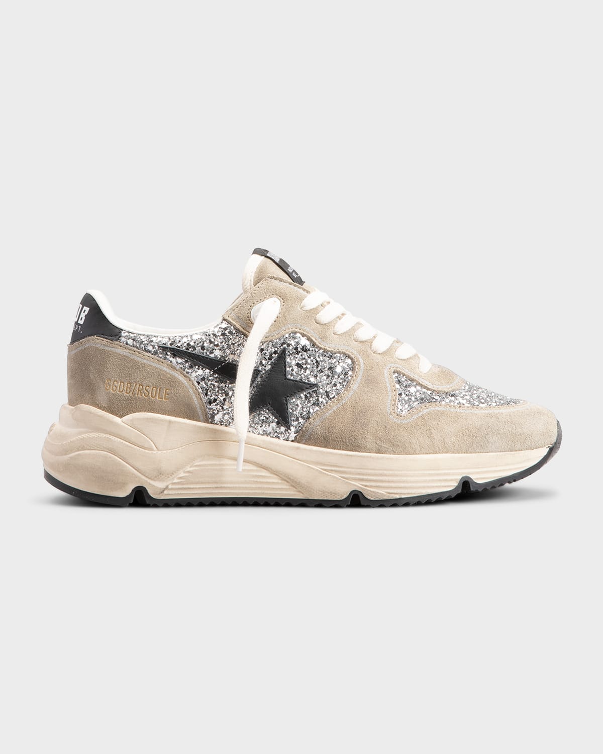 Golden Goose Running Sole Glitter-embellished Sneakers In Silver Black