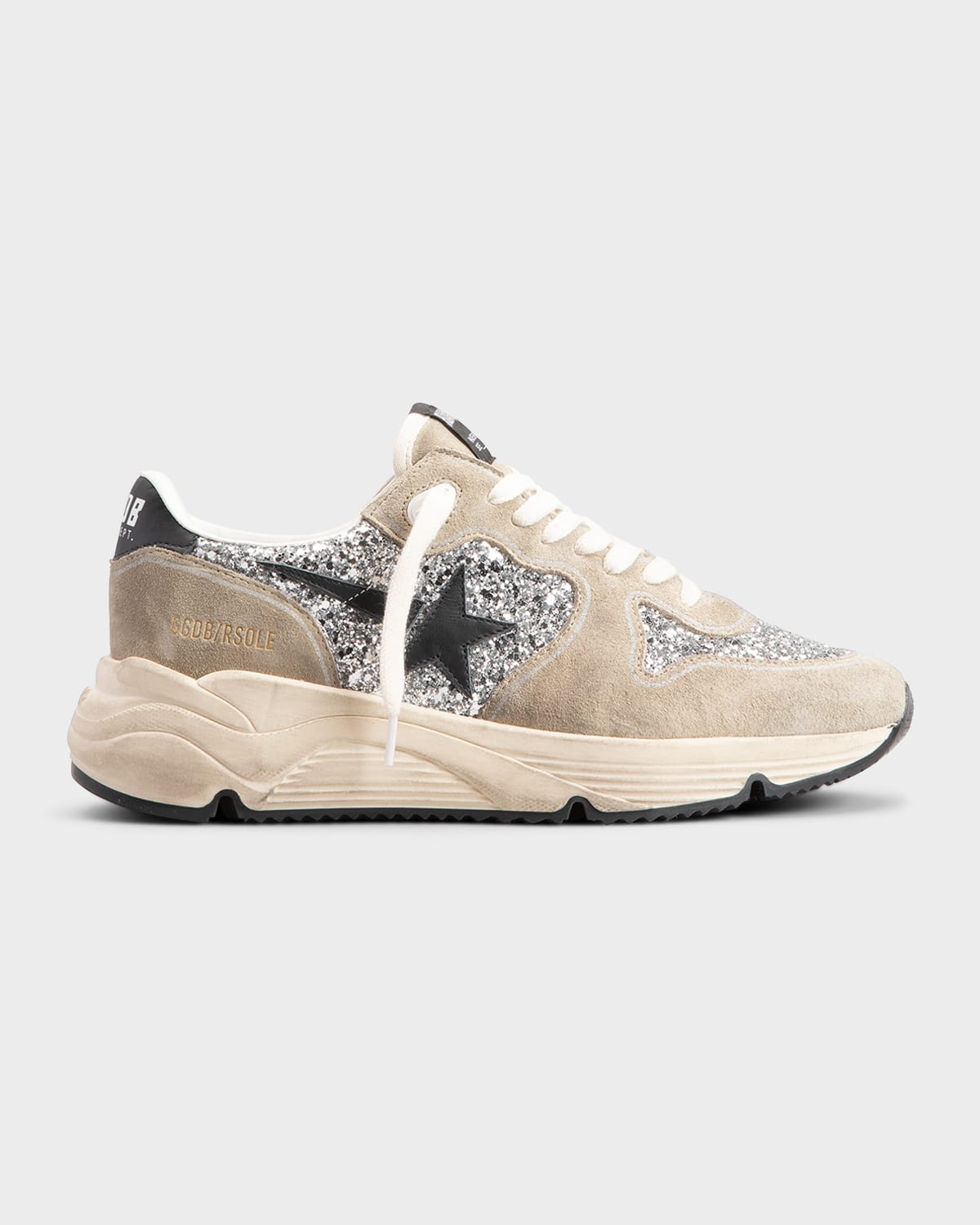 Golden Goose Running Sole Glitter-embellished Sneakers In Metal