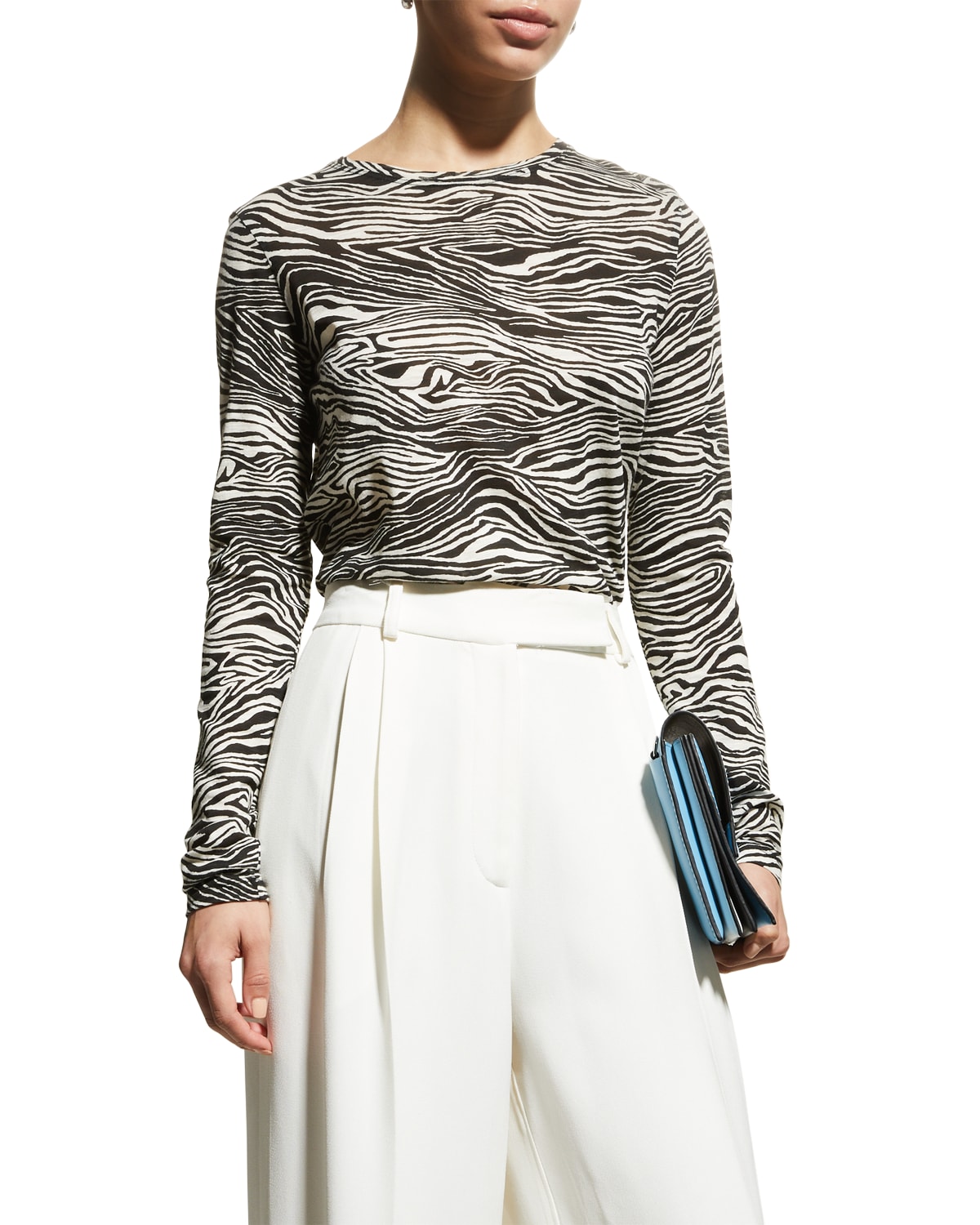 Proenza Schouler Zebra Print Long Sleeve Cotton T-shirt In Ecru / Black