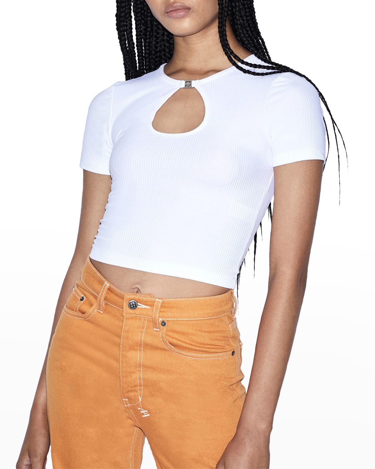 Charmed Ribbed Front-Keyhole Cropped Tee