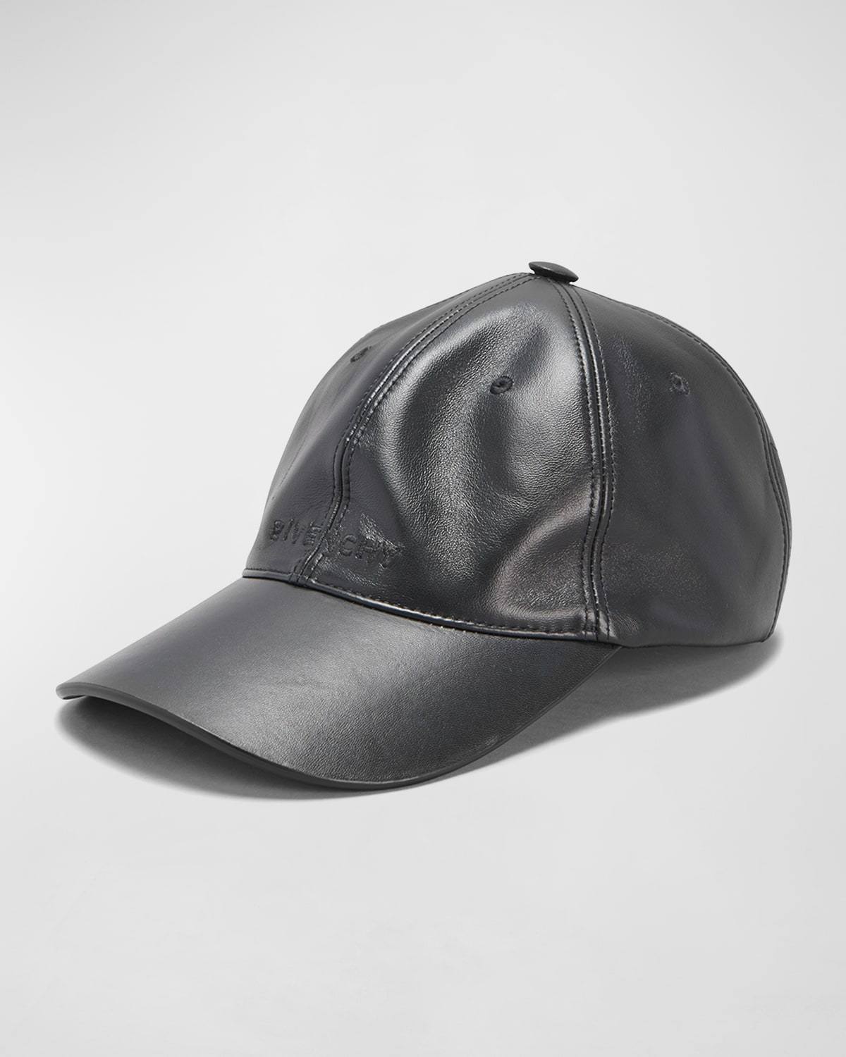Givenchy Men's Lambskin Curved Logo Baseball Cap In Black
