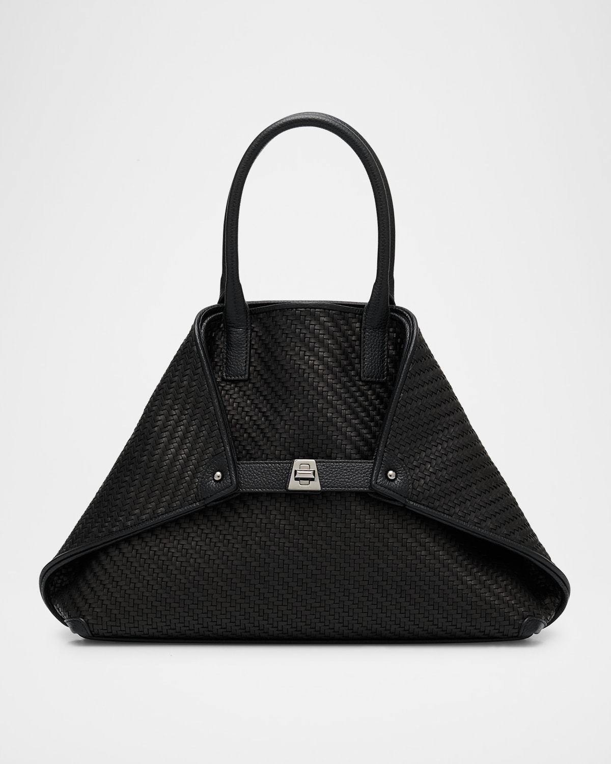 Akris Ai Small Plaid Braided Top-handle Bag In Black