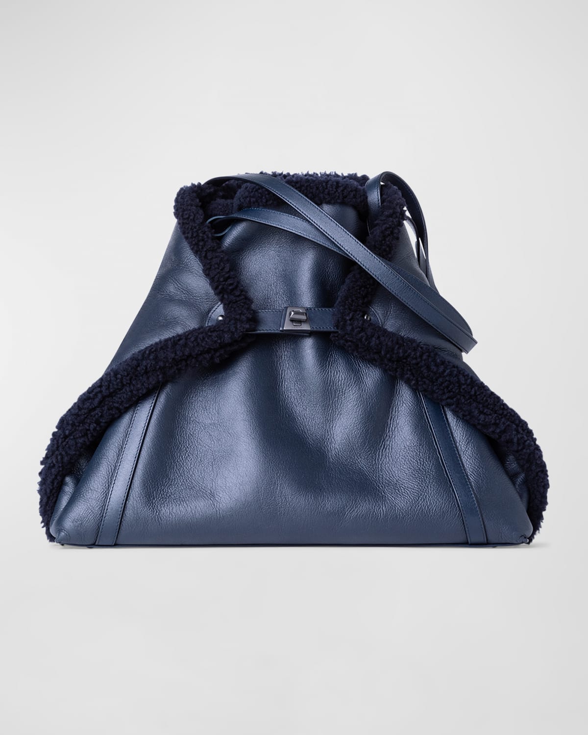 AKRIS AI MEDIUM REVERSIBLE SHEARLING SHOULDER BAG