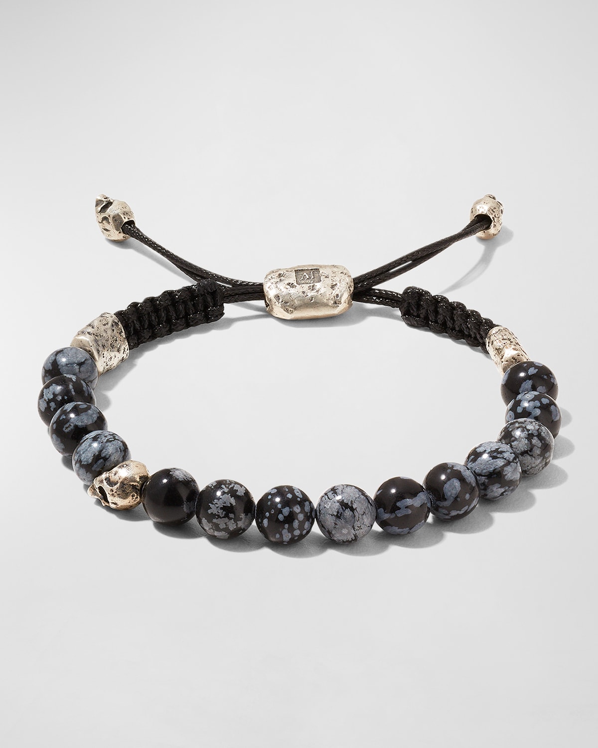 Men's Skull Beaded Obsidien Bolo Bracelet