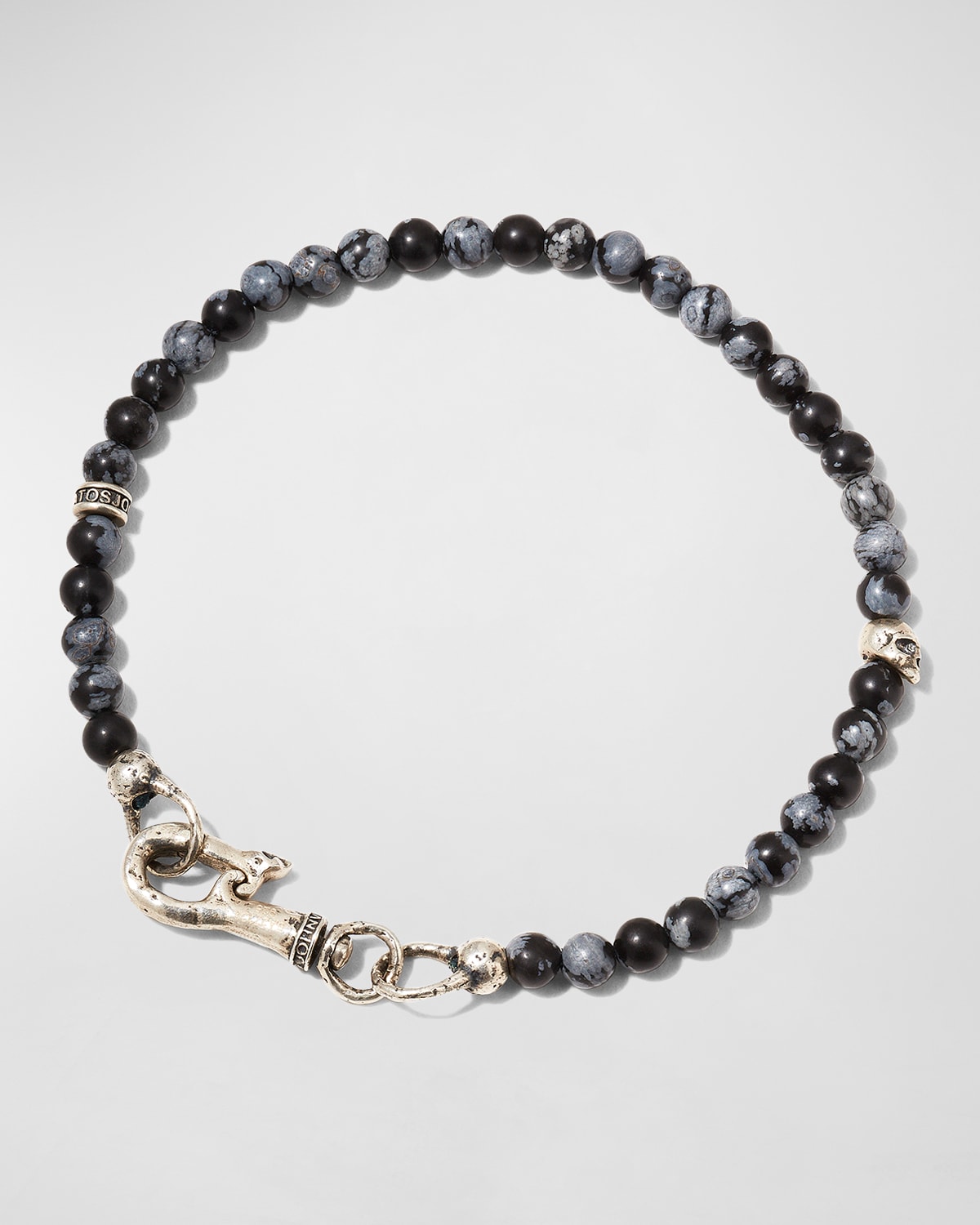 Men's Skull Obsidien Beaded Bracelet