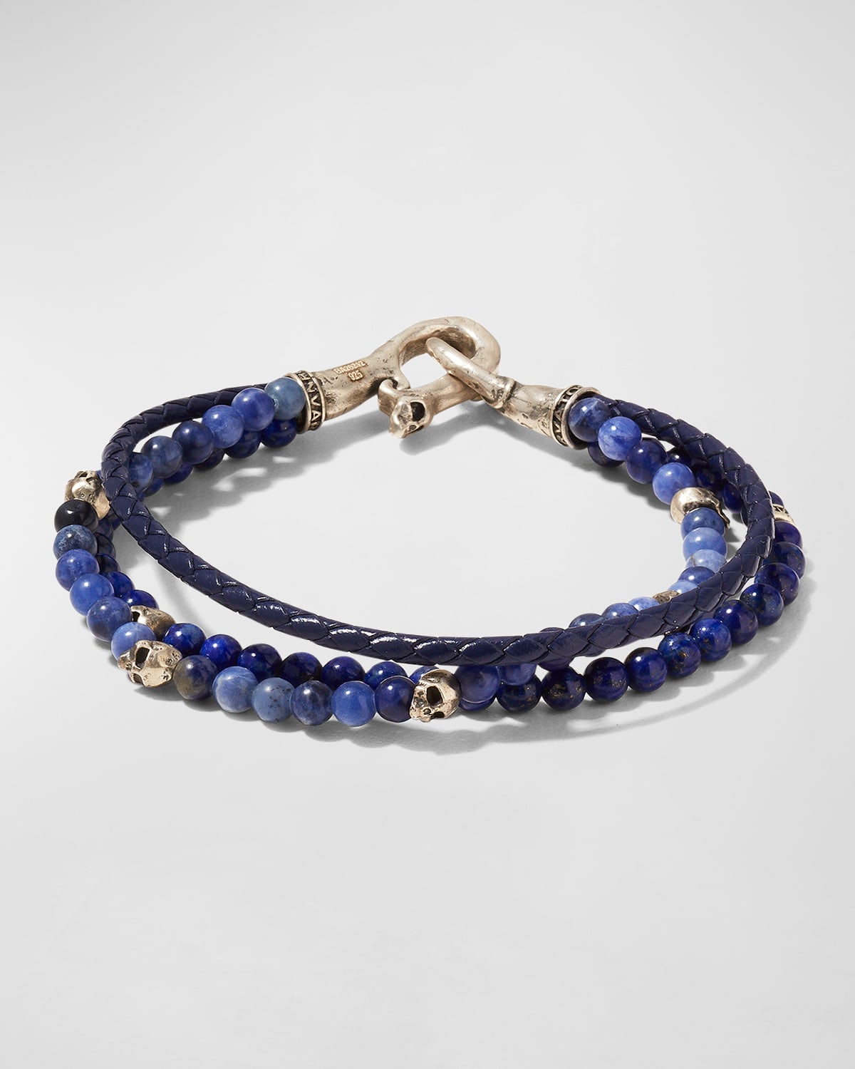 Men's Multi-Strand Leather & Lapis Beaded Bracelet