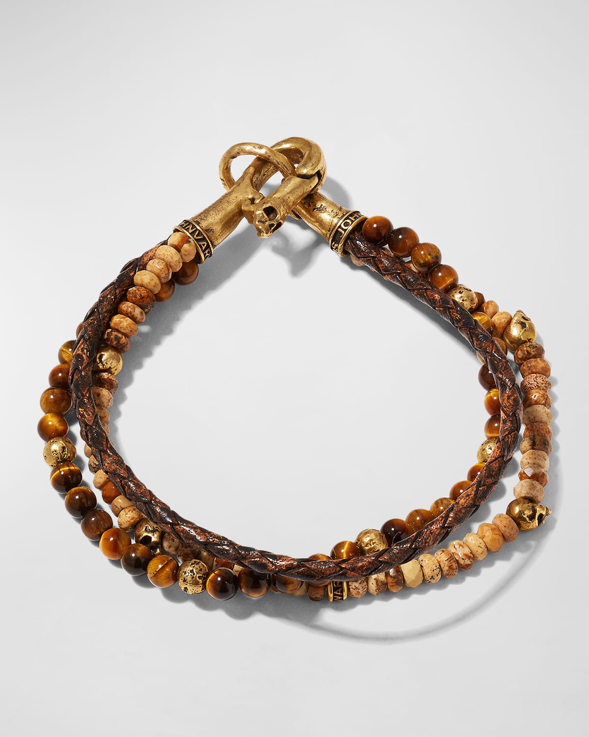 Men's Multi-Strand Leather, Tiger Eye & Jasper Beaded Bracelet