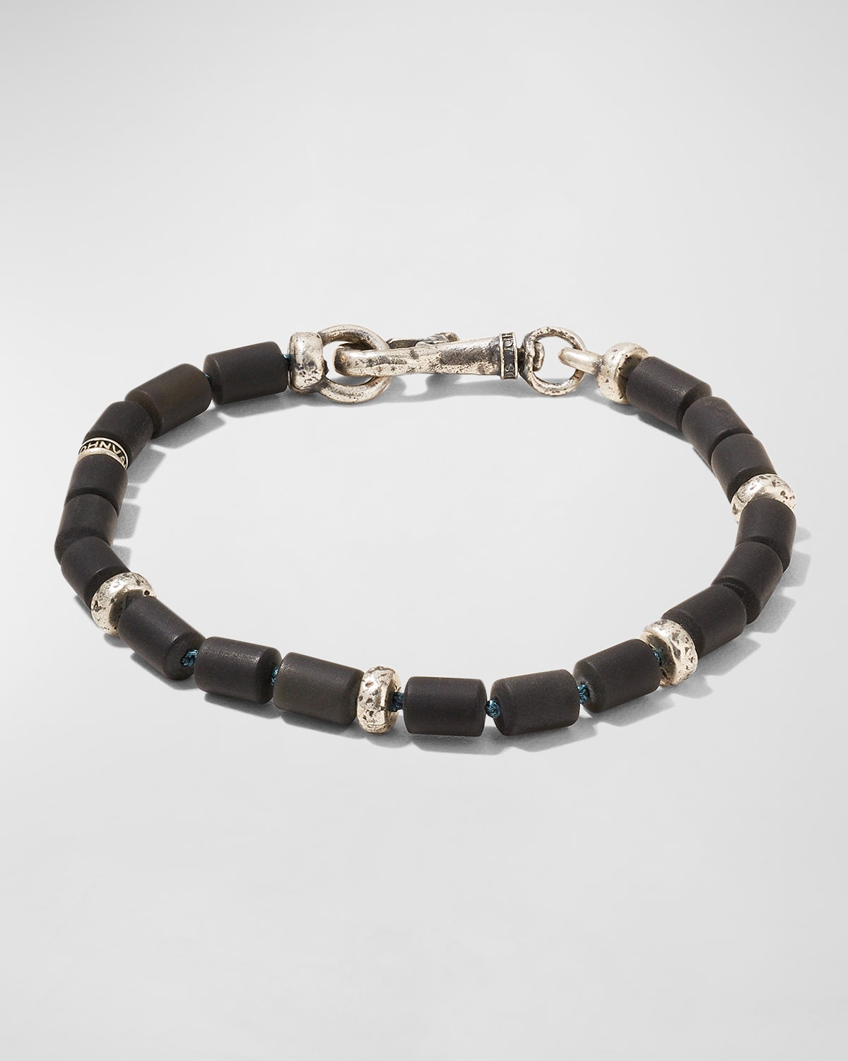 Men's Sterling Silver & Obsidian Beaded Bracelet