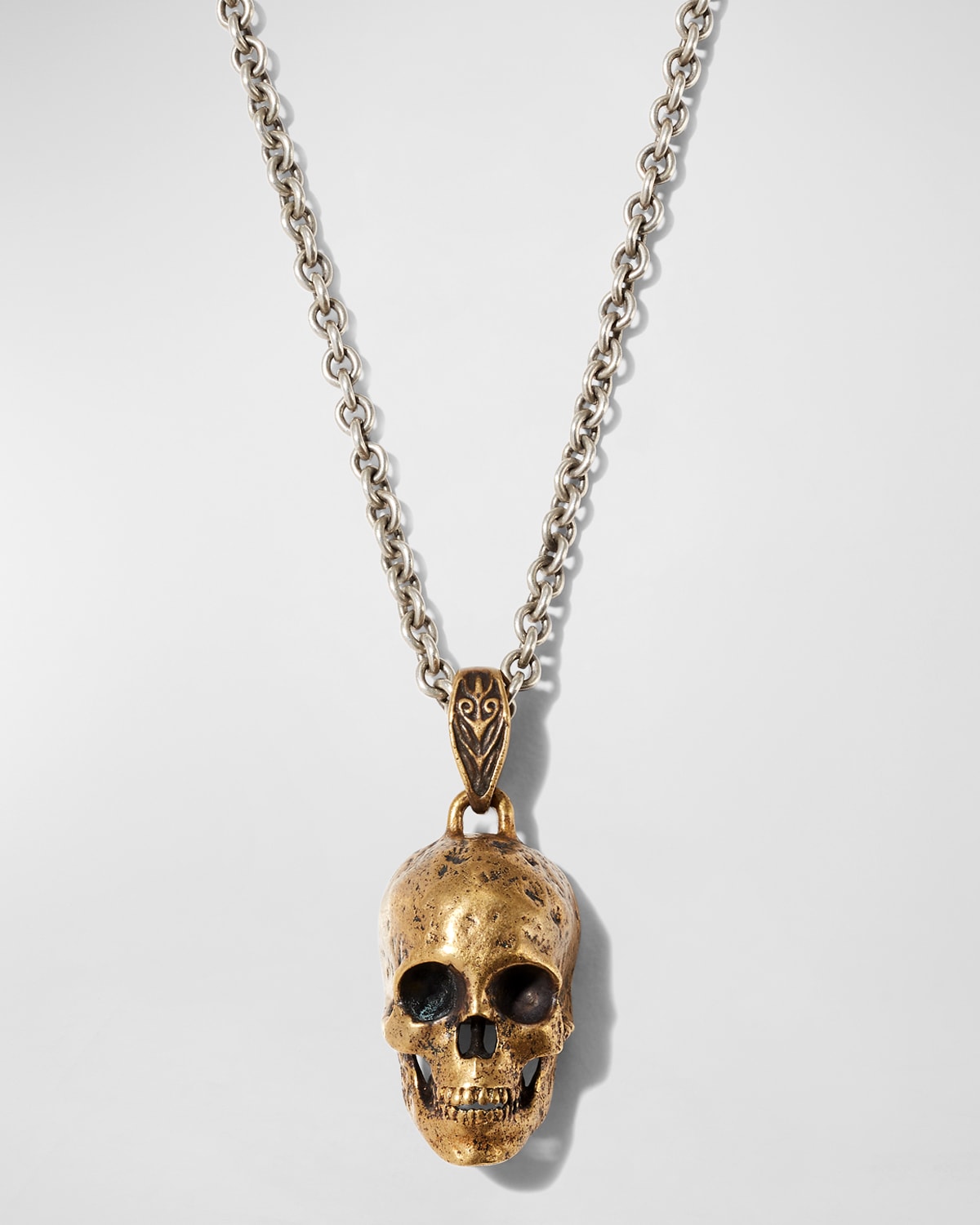 Men's Two-Tone Skull Pendant Necklace, 24"L