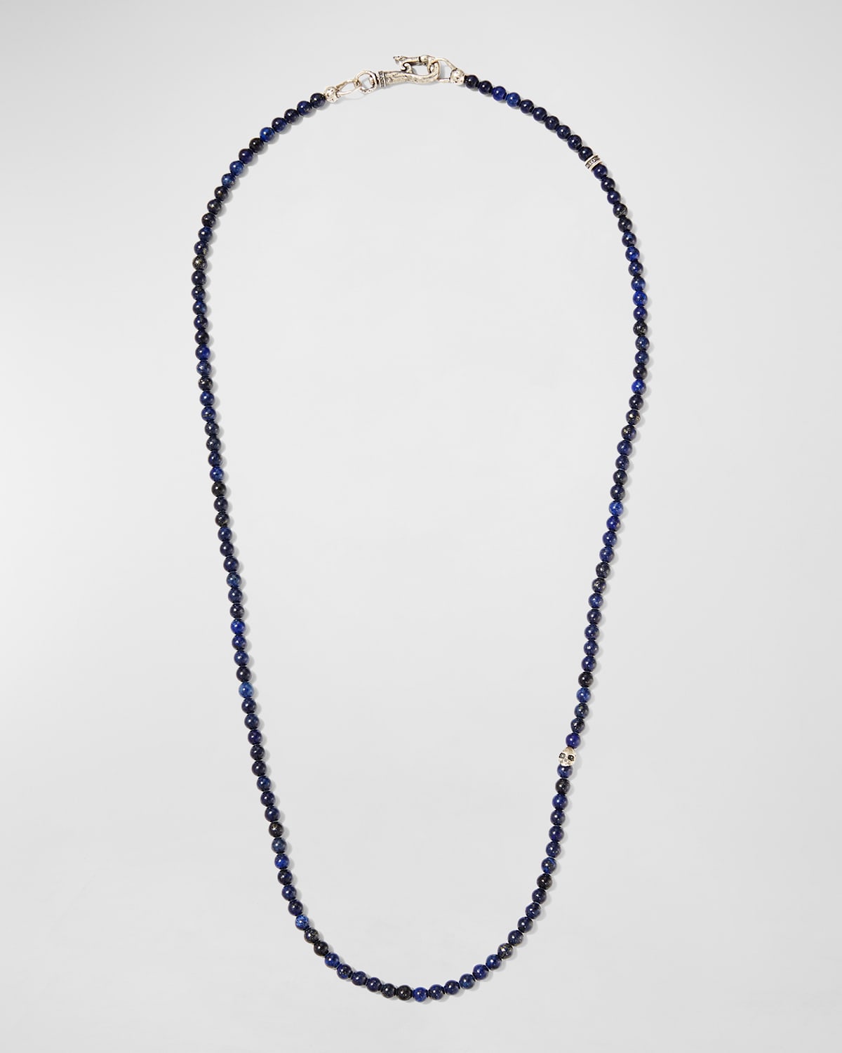 Men's Skull Lapis Beaded Necklace, 24"L