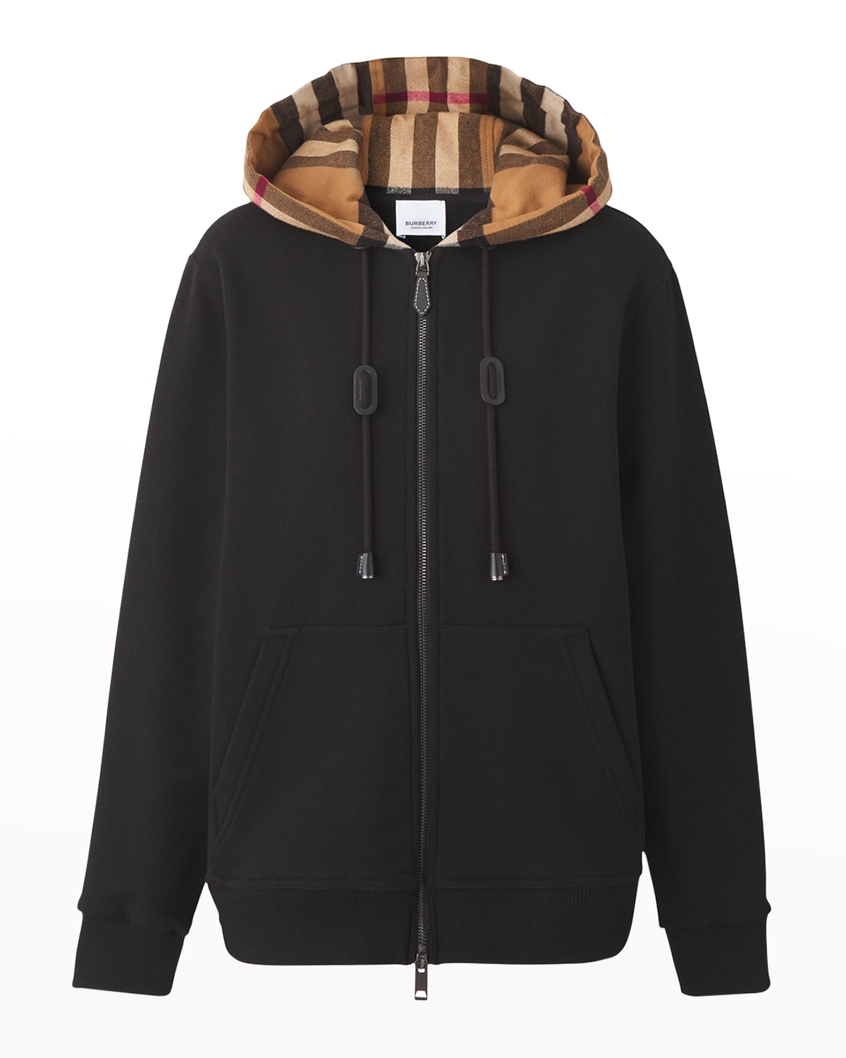 Shop Burberry Willow Check-hood Zip-up Sweatshirt In Black