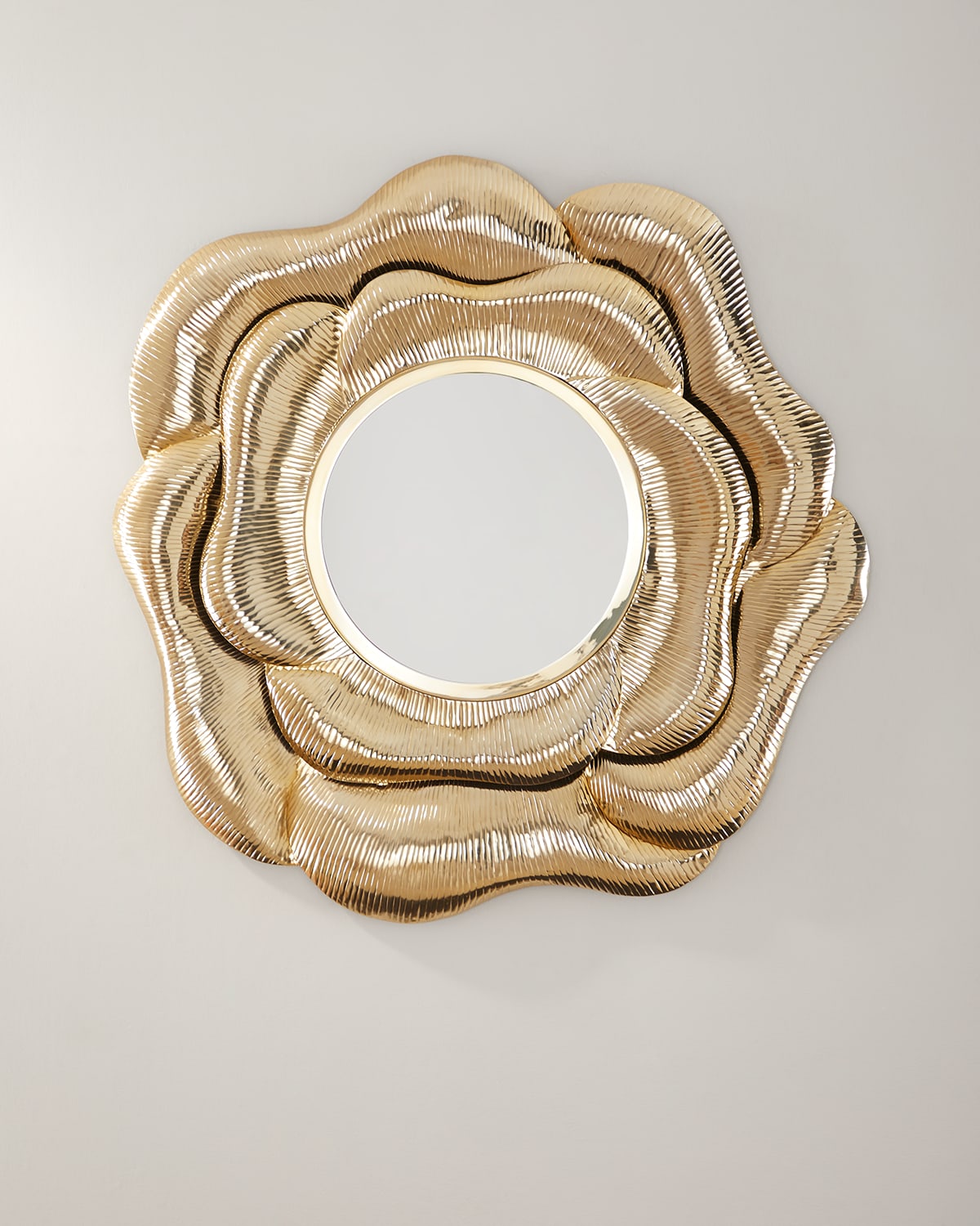 Neiman Marcus Modern Floral Wall Mirror In Shiny Brass