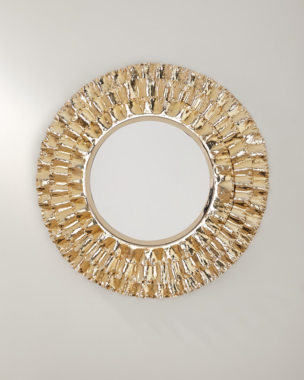 Neiman Marcus Ruffle Wall Mirror In Shiny Brass