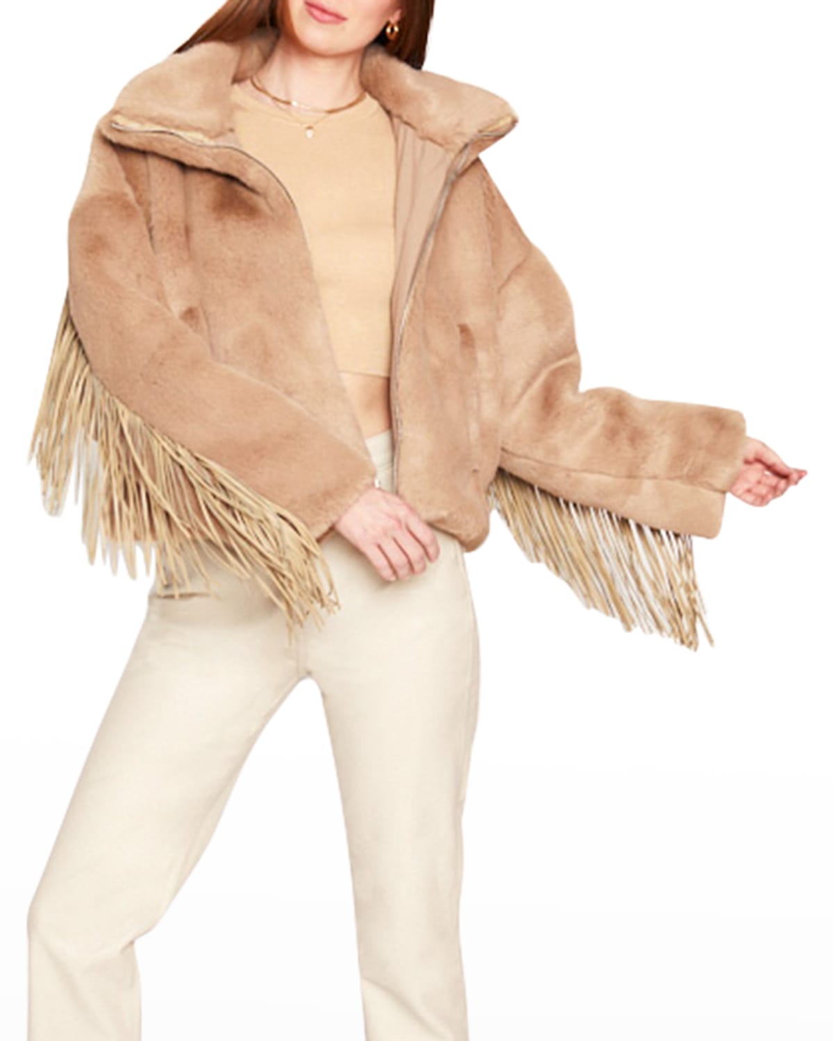 Blue Revival Dancing In The Moonlight Vegan Fur Jacket with Faux Leather Fringe