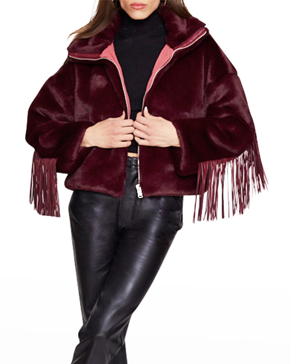 Blue Revival Dancing In The Moonlight Vegan Fur Jacket with Faux Leather Fringe