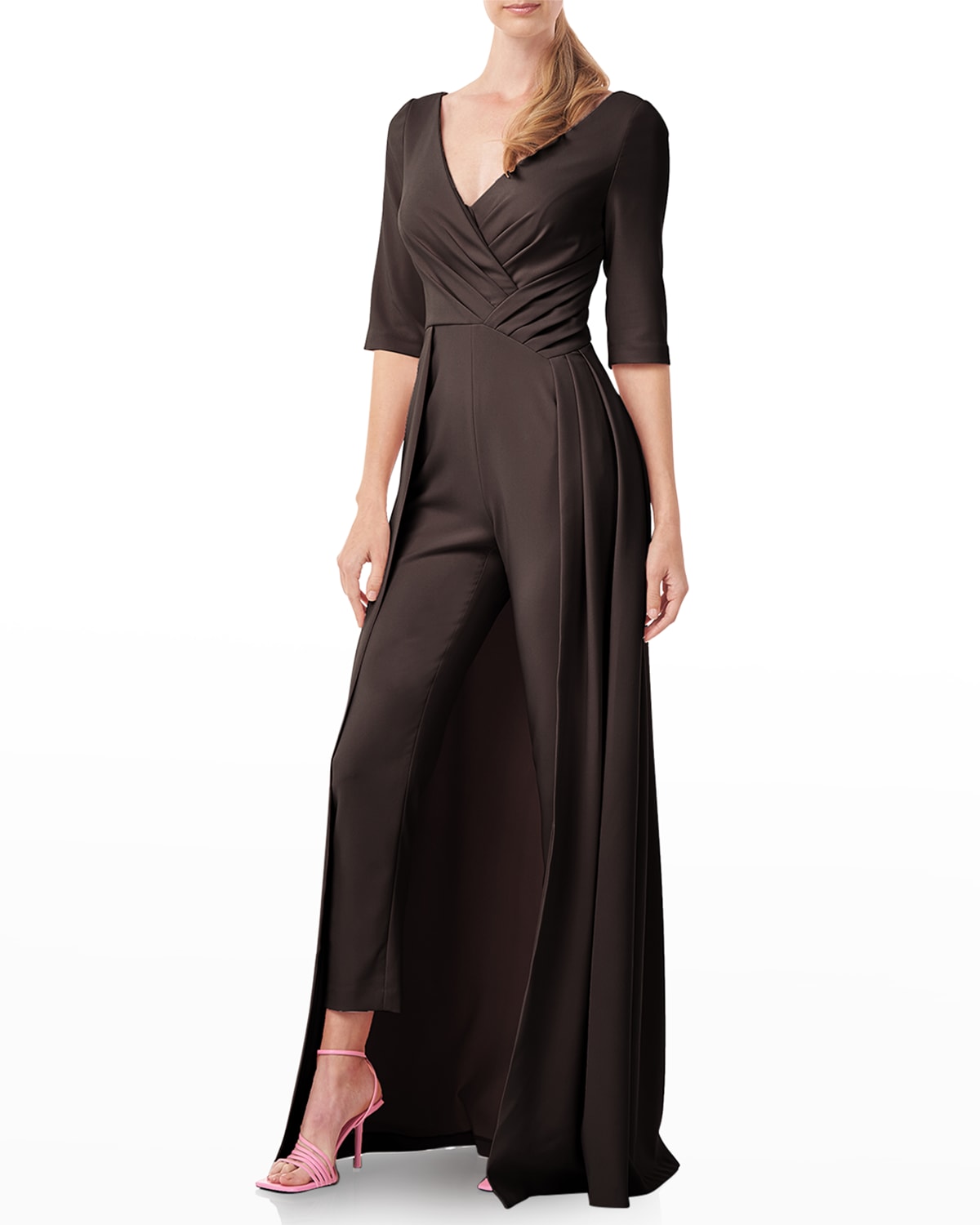 Kay Unger Pleated Crepe Walkthru Jumpsuit In Black ModeSens