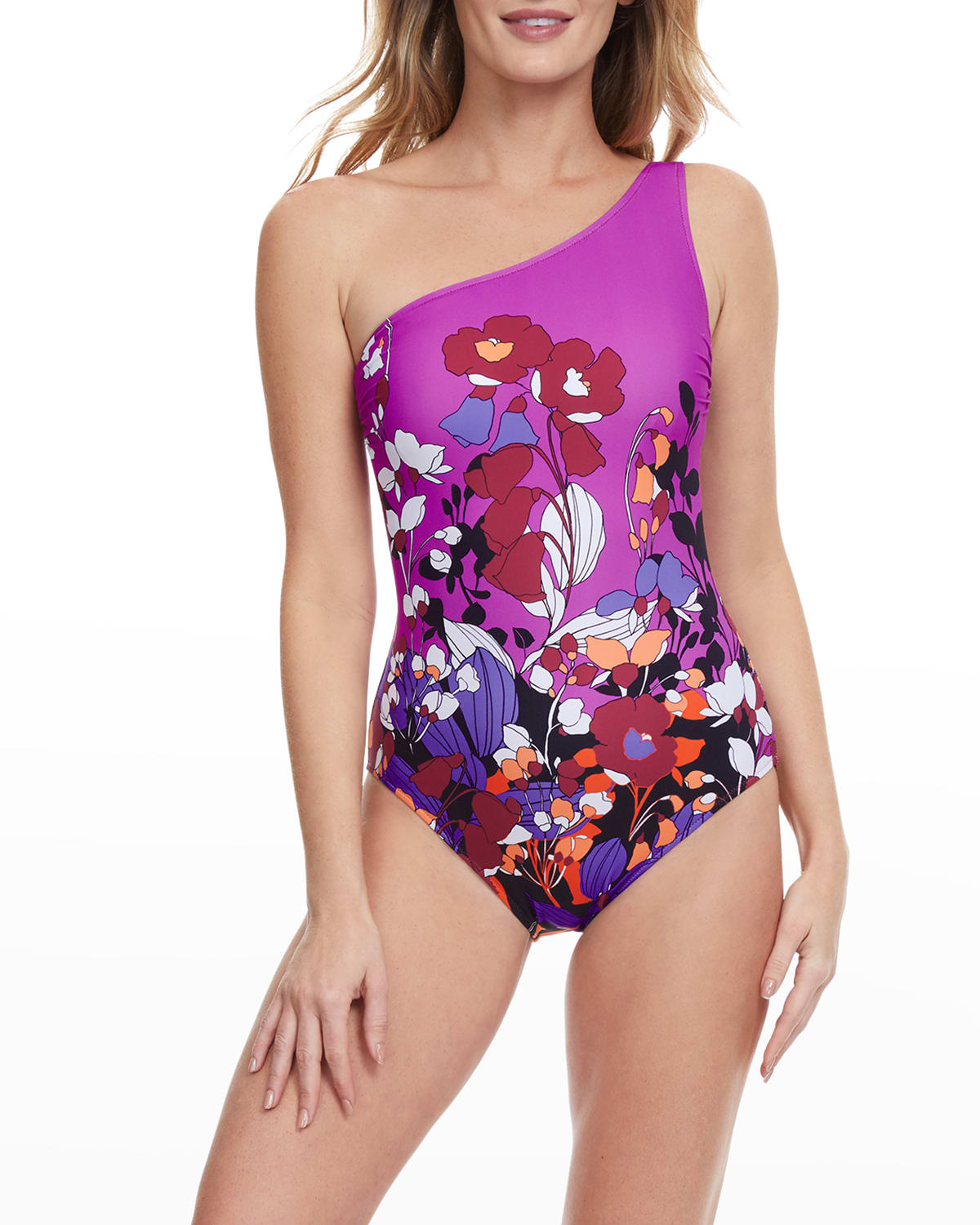 Gottex Floral Art One-Shoulder One-Piece Swimsuit
