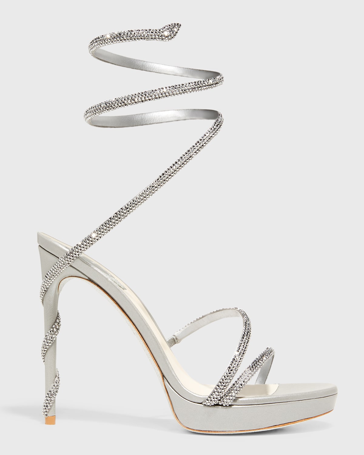 René Caovilla Strass Snake-wrap Platform Sandals In Silver/chrome