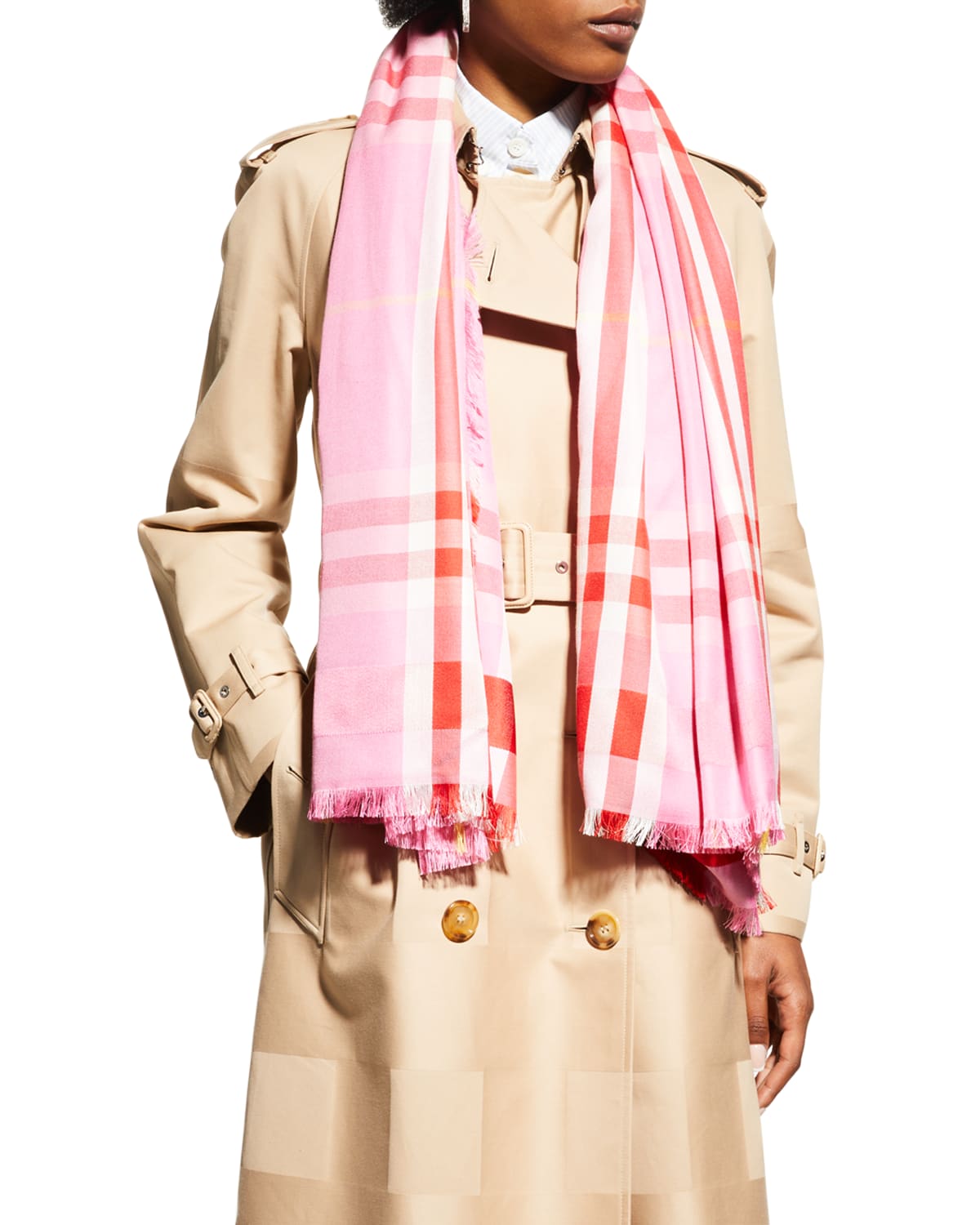 Burberry Lightweight Check Wool Silk Scarf in Pink