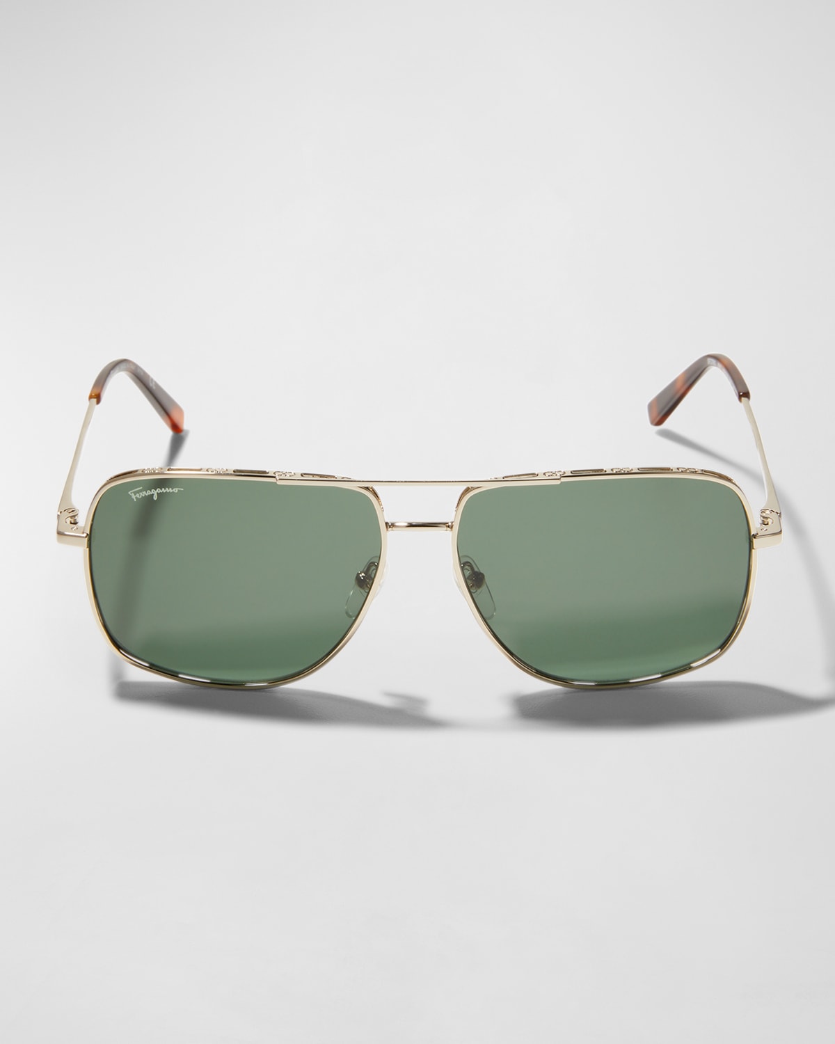 Ferragamo Men 's Metal Gancini Rim Navigator Aviator Sunglasses