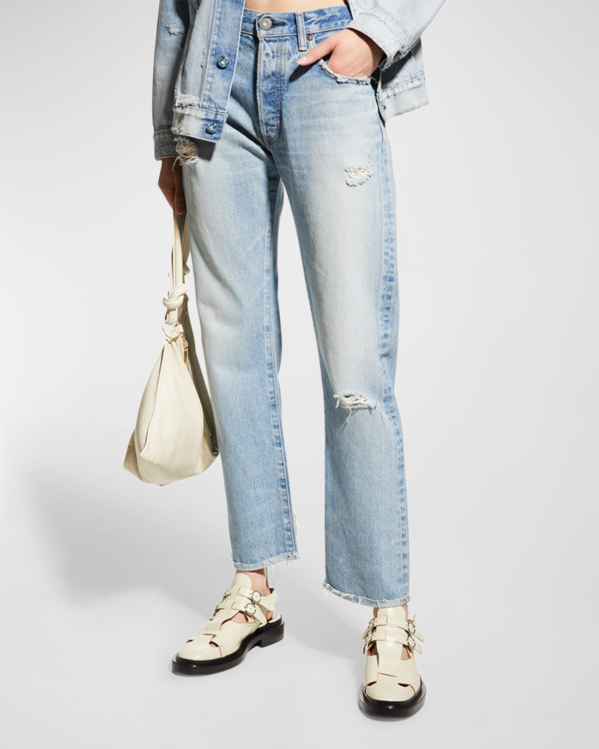 Moussy Vintage Steel Distressed Straight-leg Jeans In Blue