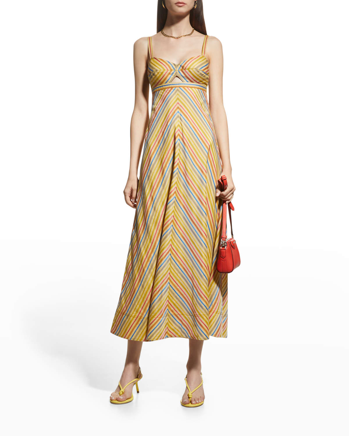 Tory Burch Striped Cutout Sweetheart Midi Dress In Pattern ModeSens