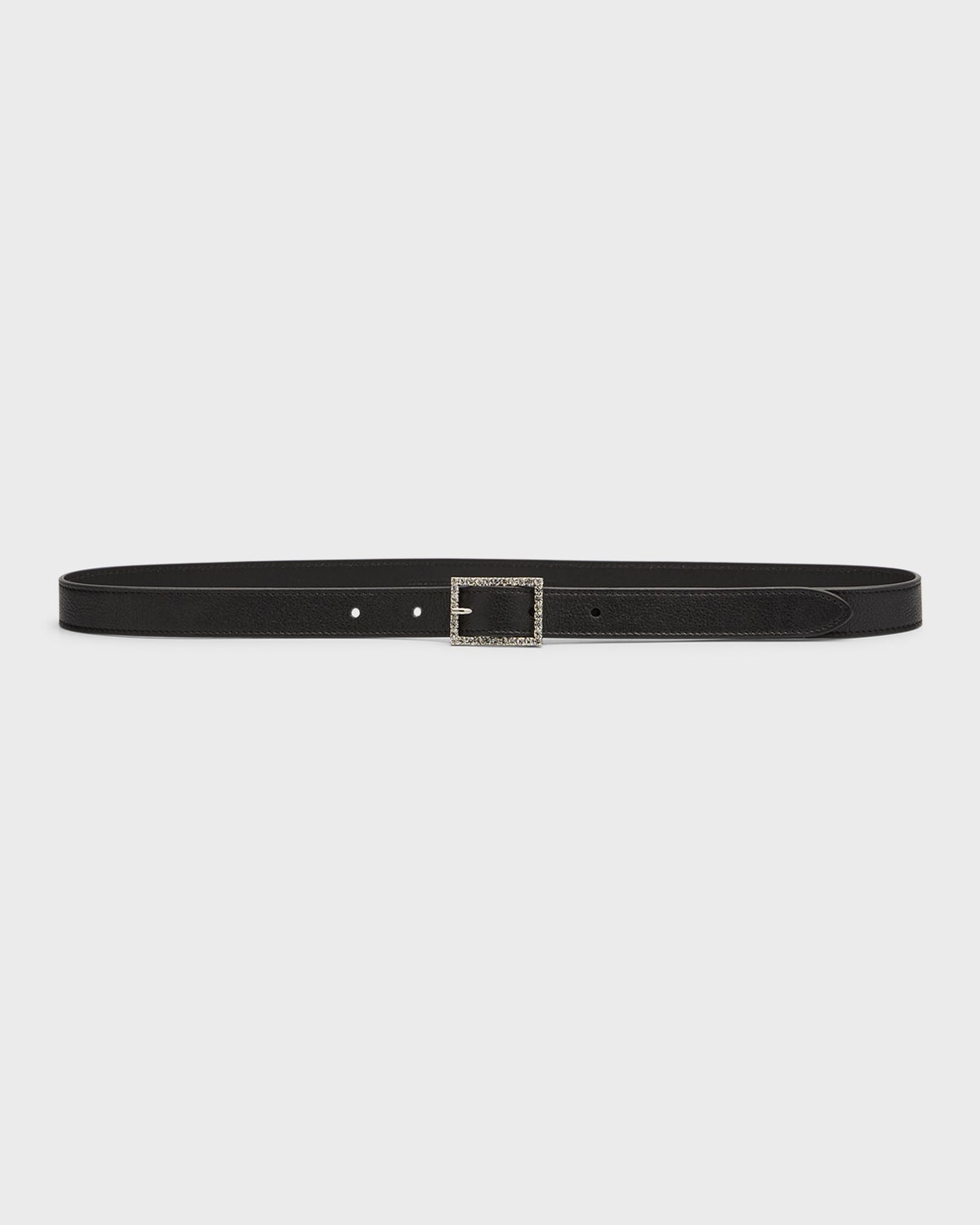 Shop Saint Laurent Embellished Buckle Skinny Leather Belt In Nero Crystal