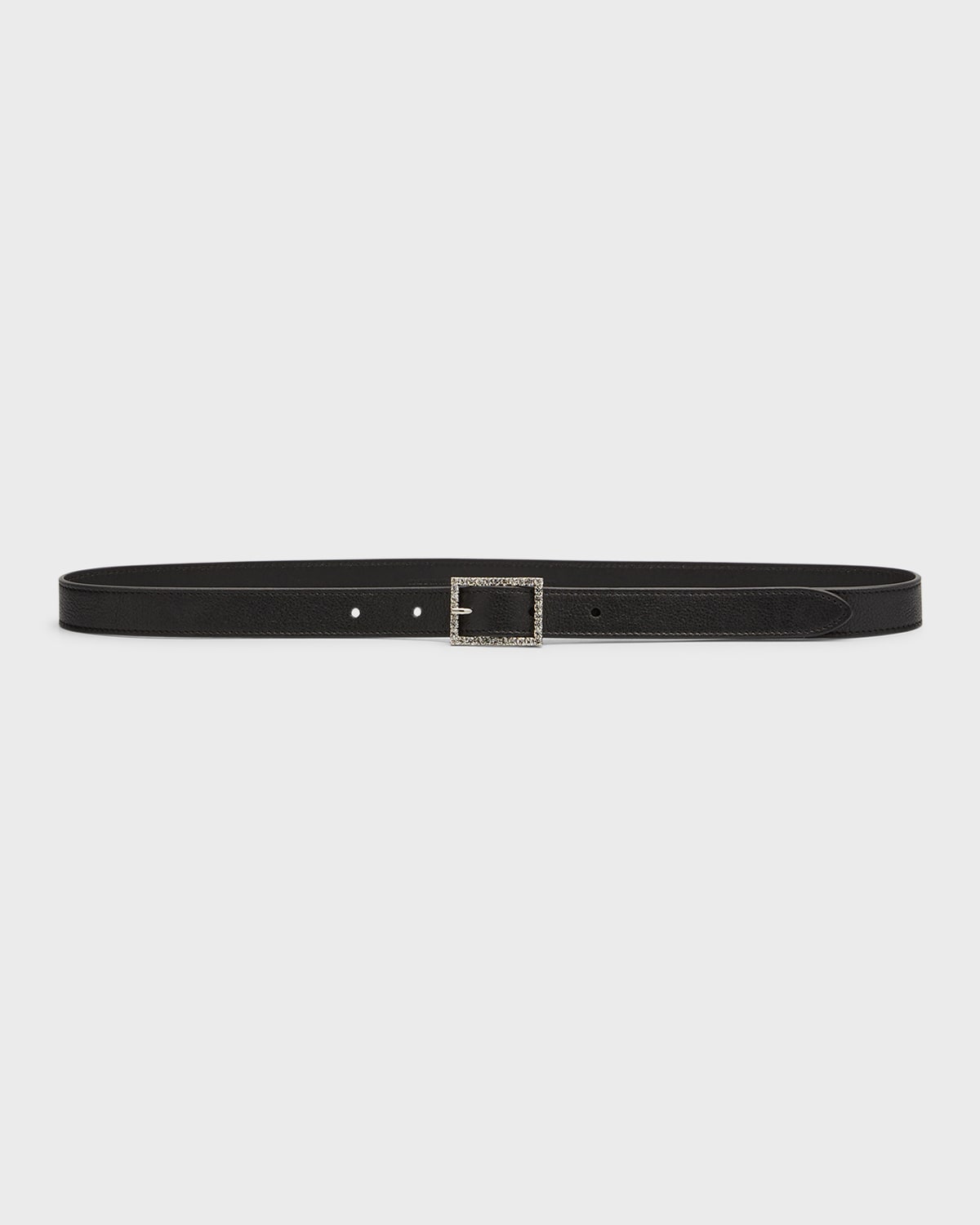 Saint Laurent Crystal-embellished Buckle Leather Belt In Nero Crystal