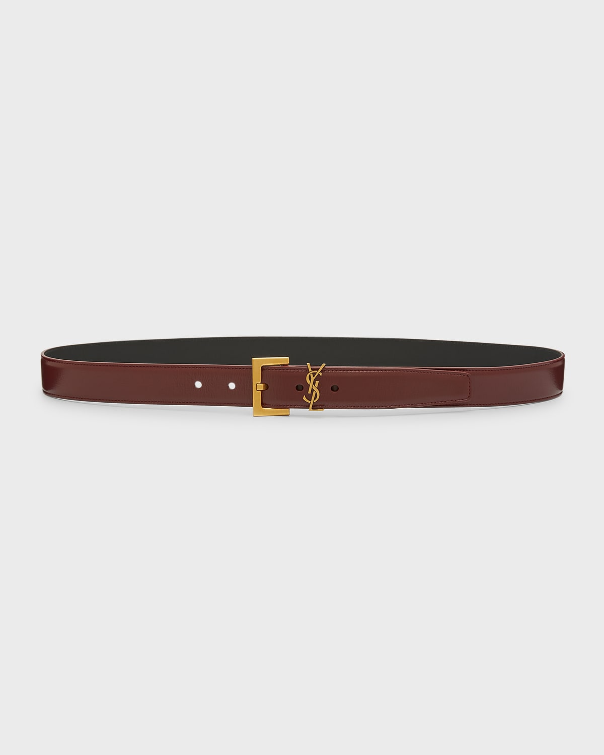 Saint Laurent Ysl Supple Leather Skinny Belt In Brown