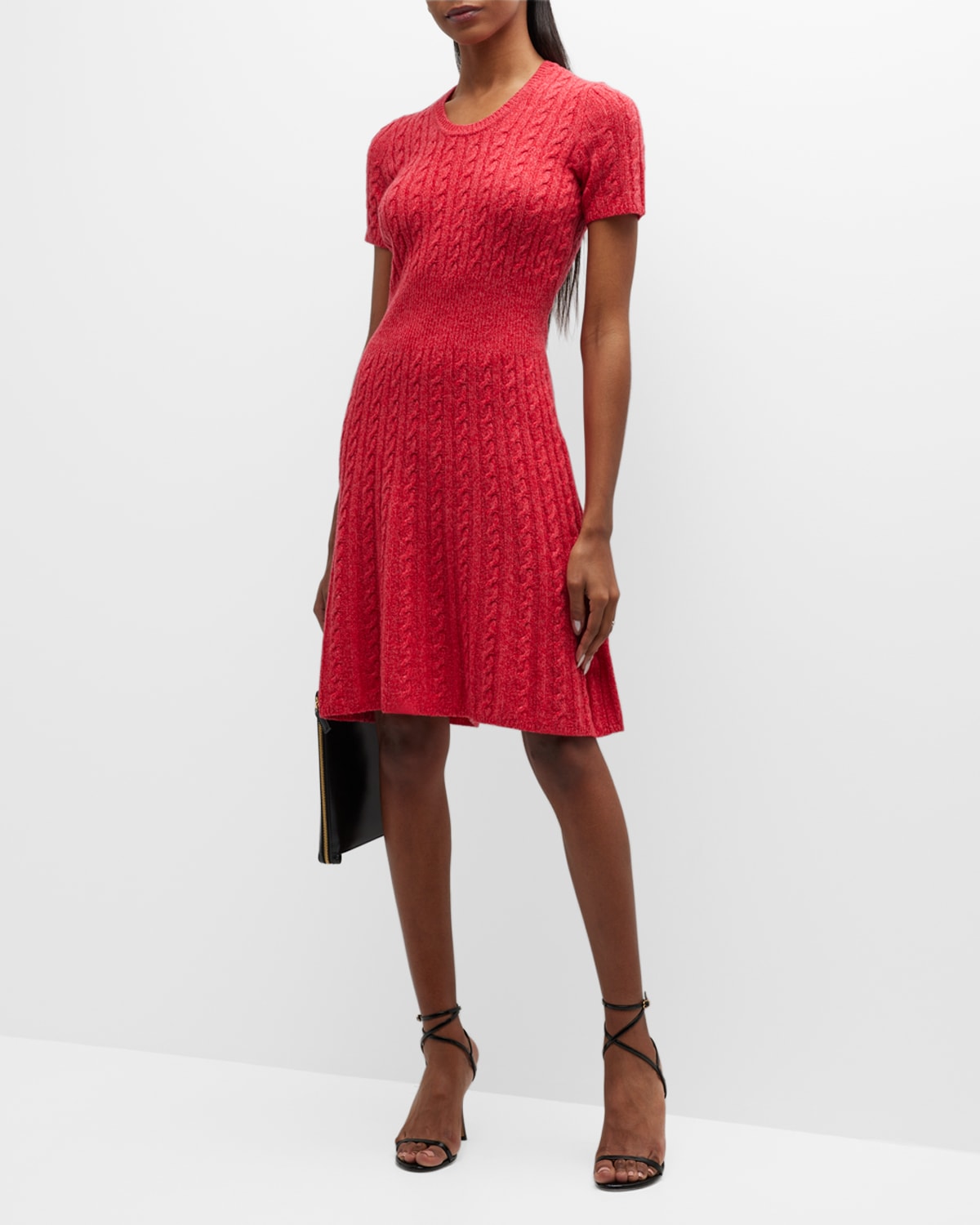 Short-Sleeve Cable-Knit Wool Dress
