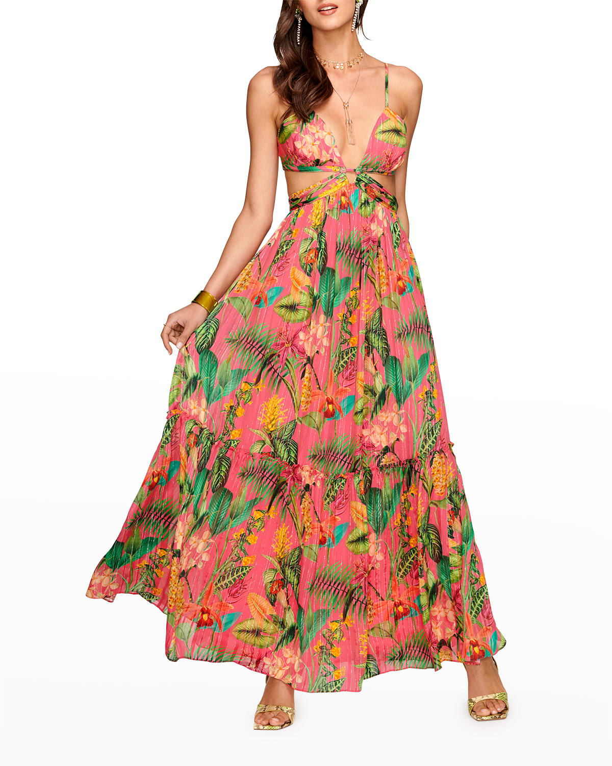 Ramy Brook Tulum Tropical Side Cut-Out Maxi Dress