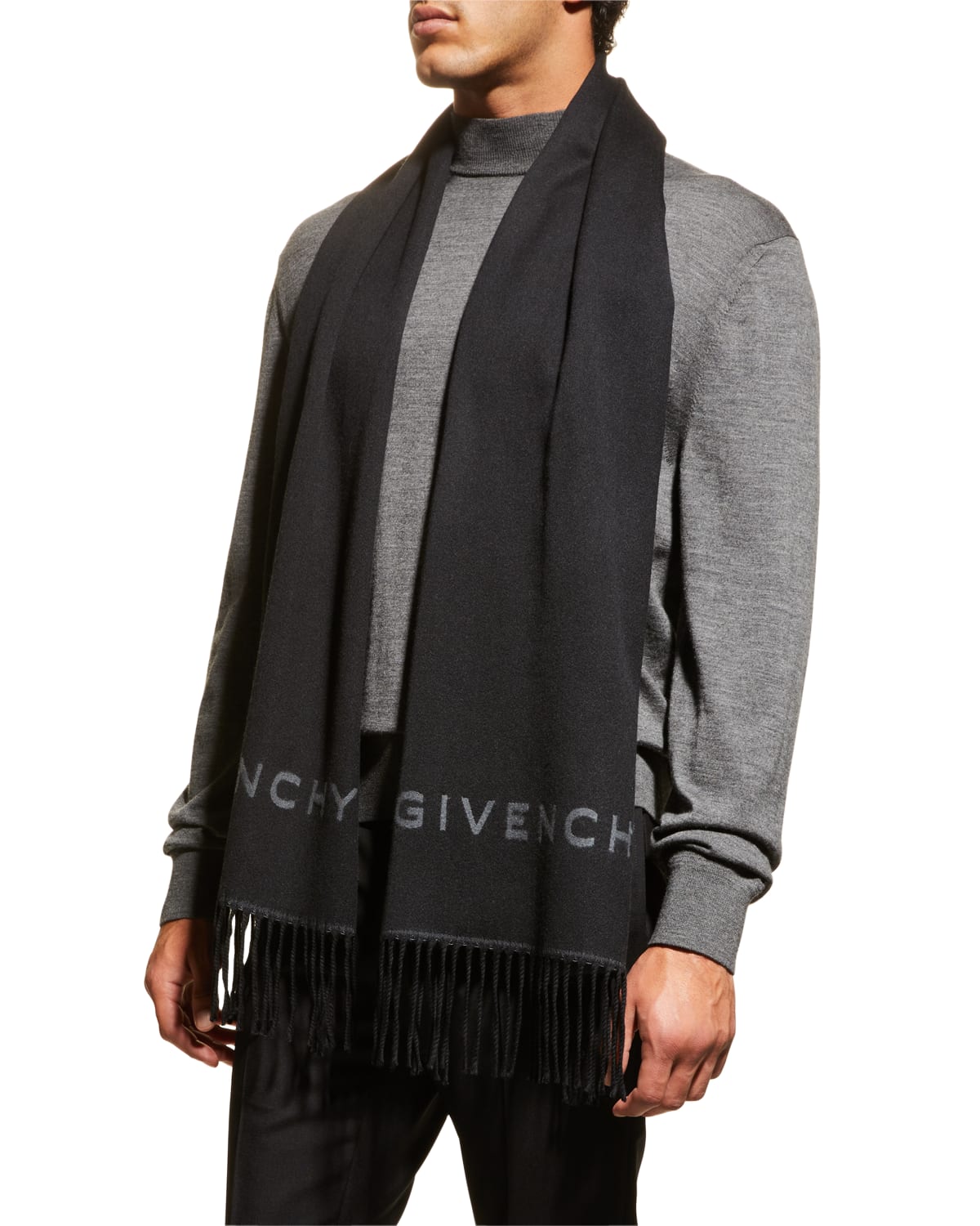 GIVENCHY Logo-Intarsia Wool and Cashmere-Blend Scarf for Men