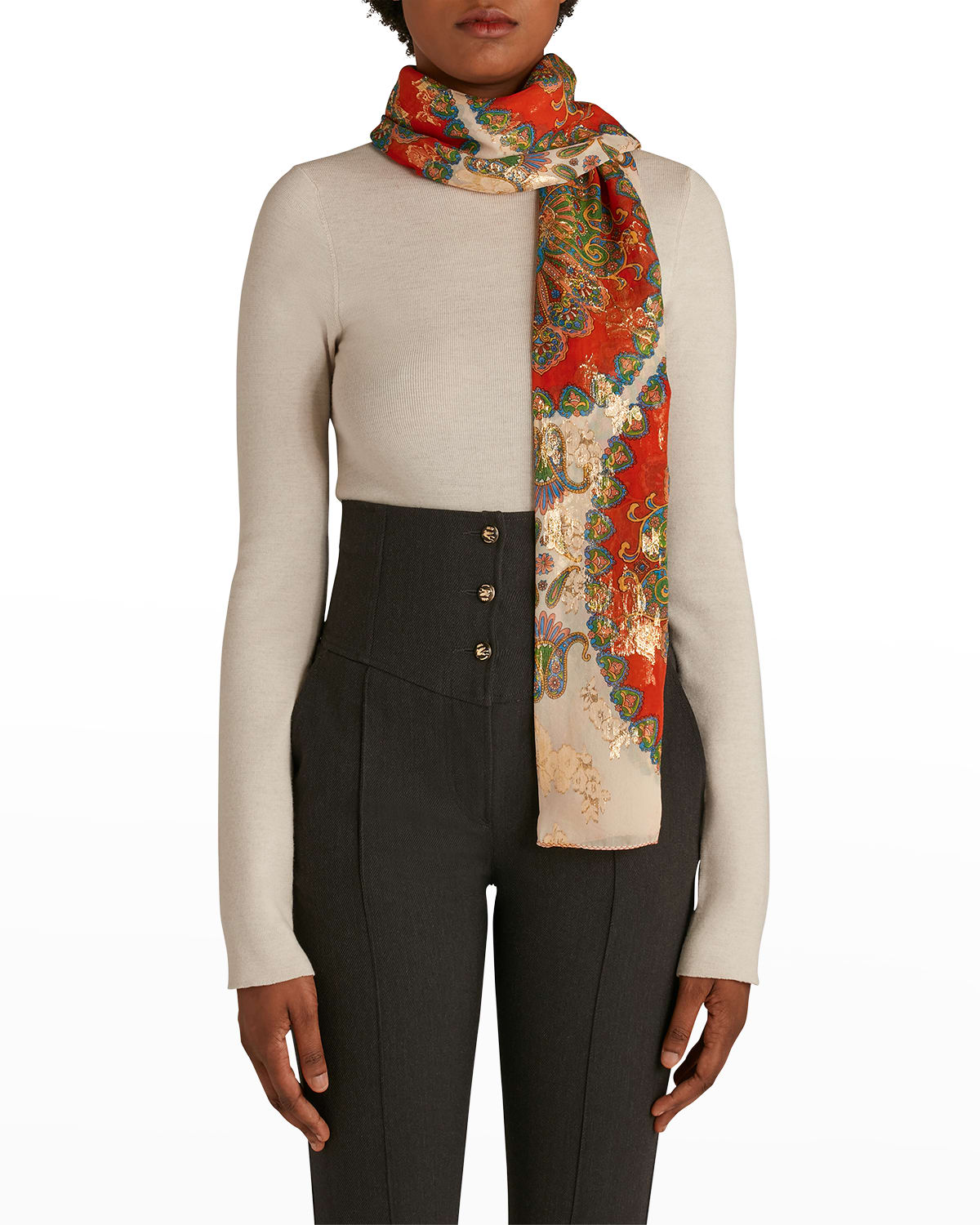 ETRO MULTICOLOR METALLIC SILK SCARF