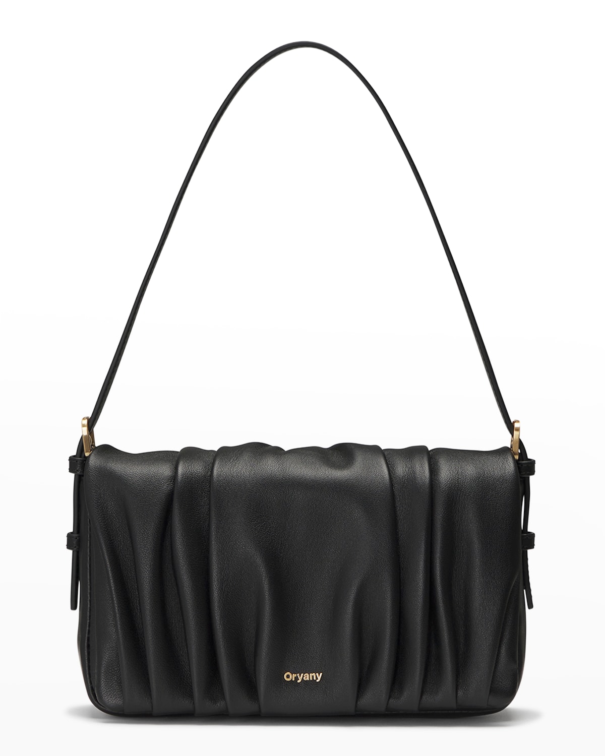 Bell Flap Ruched Leather Shoulder Bag