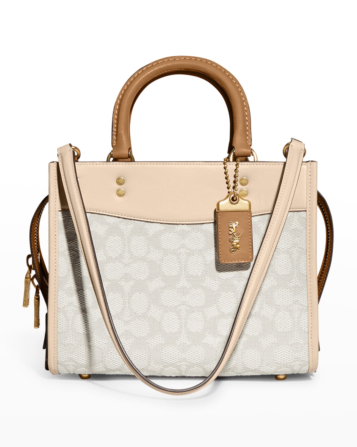 Rogue 25 Monogram Jacquard & Leather Tote In Chalk