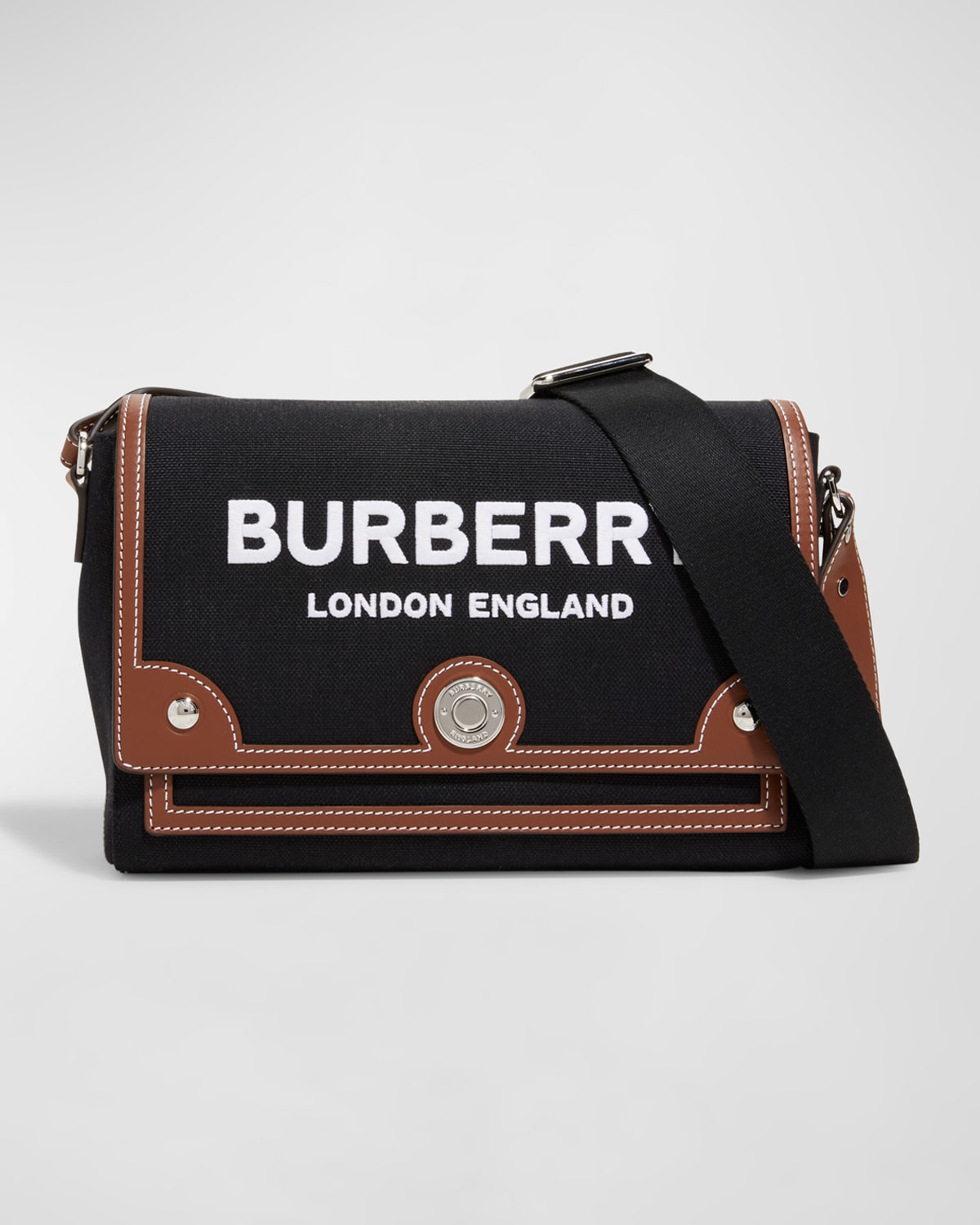 Burberry Note Logo Flap Canvas Crossbody Bag