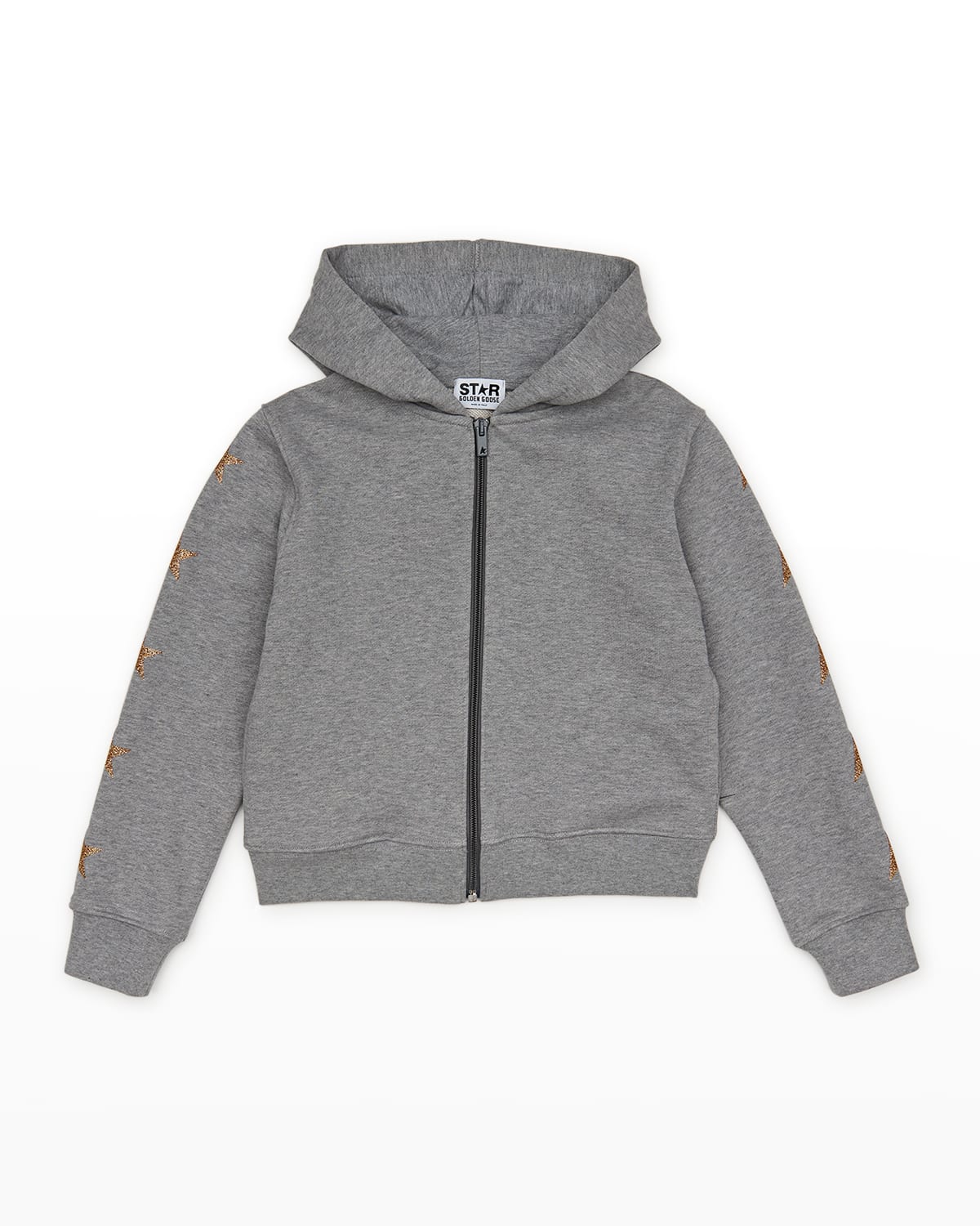 Golden Goose Kids' Girl's Star Zip Up Hoodie In Grey Melange/gold