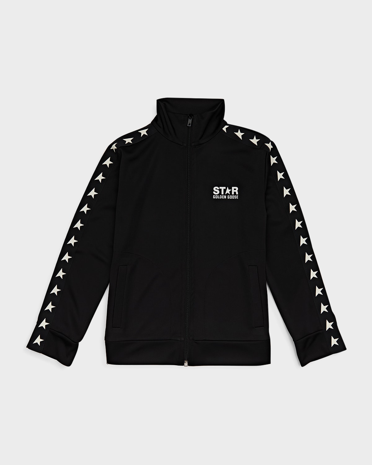 Golden Goose Boy's Zipped Star-printed Track Jacket In Black/white