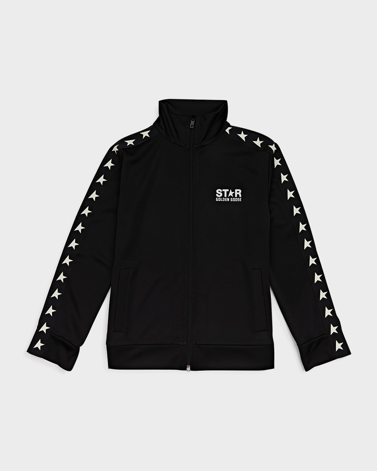 Shop Golden Goose Boy's Zipped Star-printed Track Jacket In Black/white