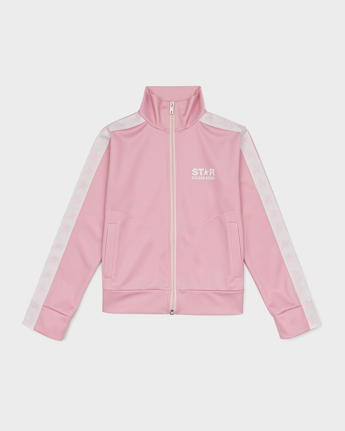 Shop Golden Goose Girl's Zipped Star-printed Track Jacket In Pink/white