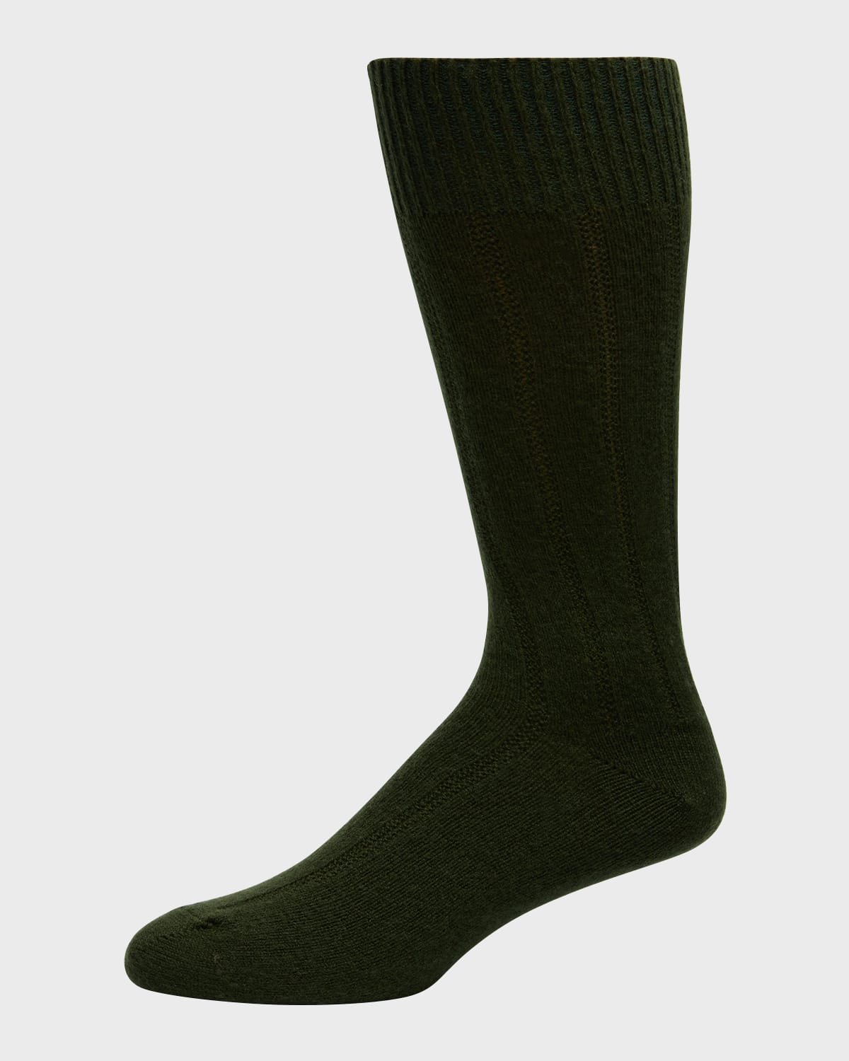 Neiman Marcus Men's Rib Cashmere Crew Socks In Green