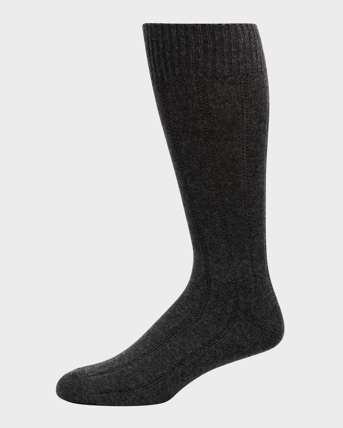 Neiman Marcus Men's Rib Cashmere Crew Socks In Charcoal
