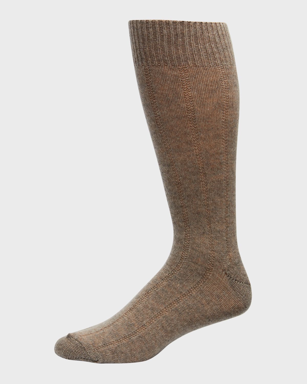 Neiman Marcus Men's Rib Cashmere Crew Socks In Taupe