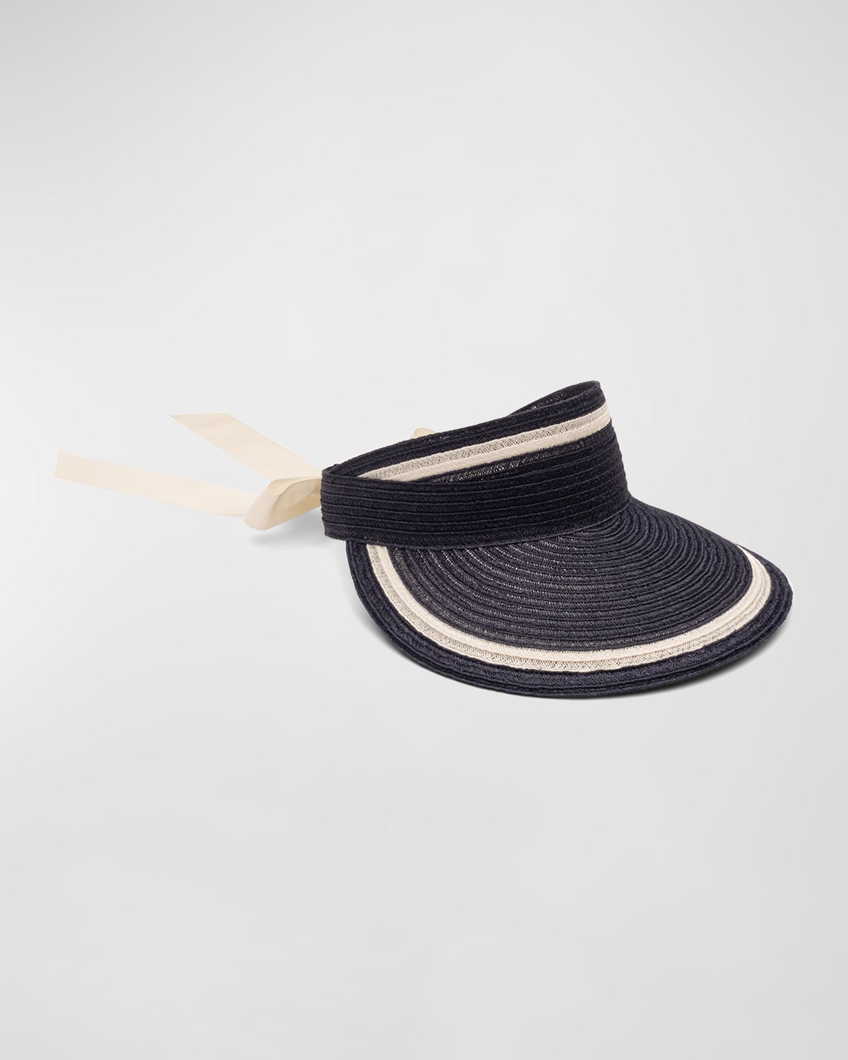 Eugenia Kim Ricky Hemp Visor With Scarf In Navy / Ivory